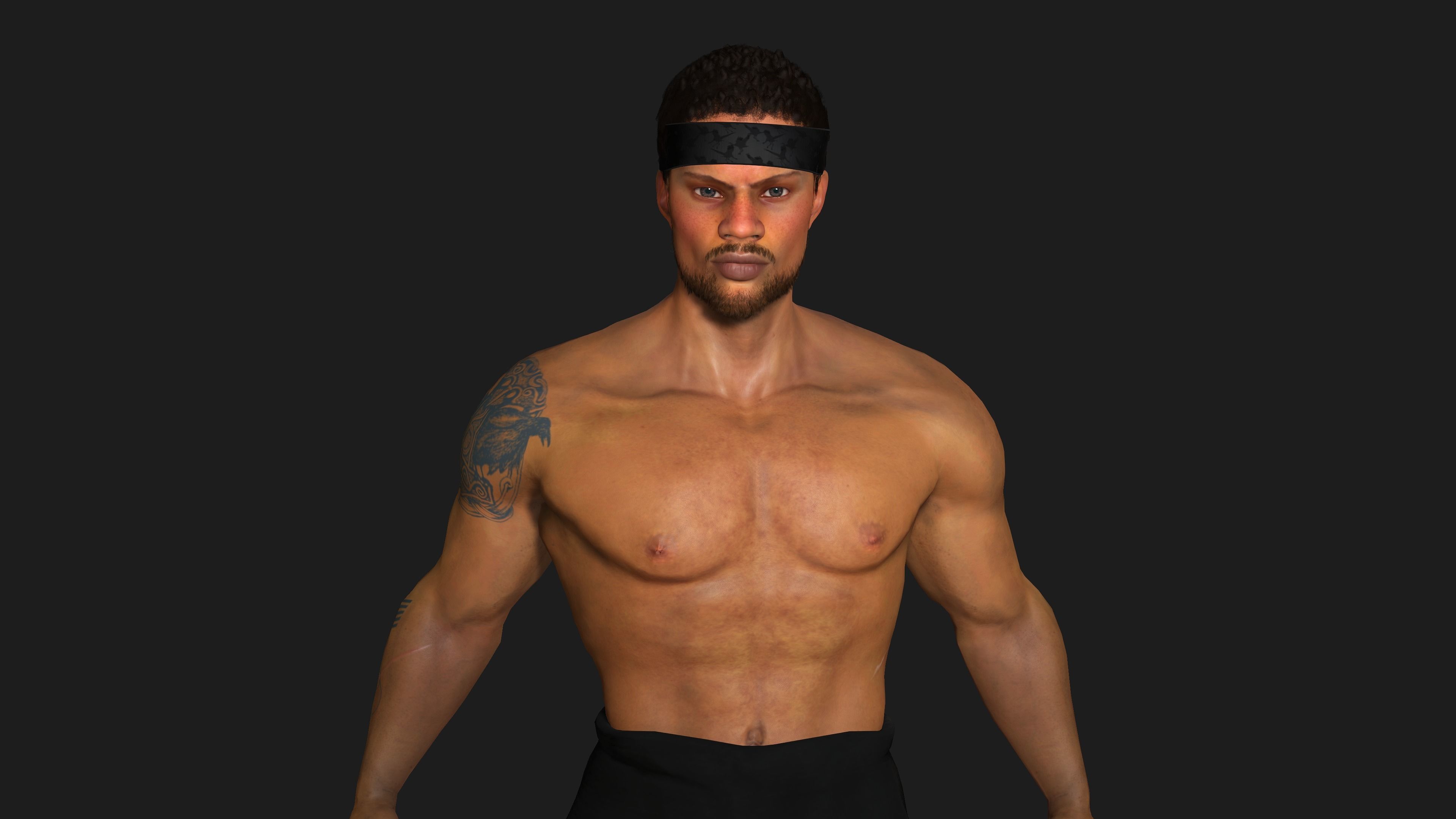 AAA 3D REALISTIC AFRO AFRICAN MALE CHARACTER - MUSCULAR KUNGFU Low-poly 3D model_7