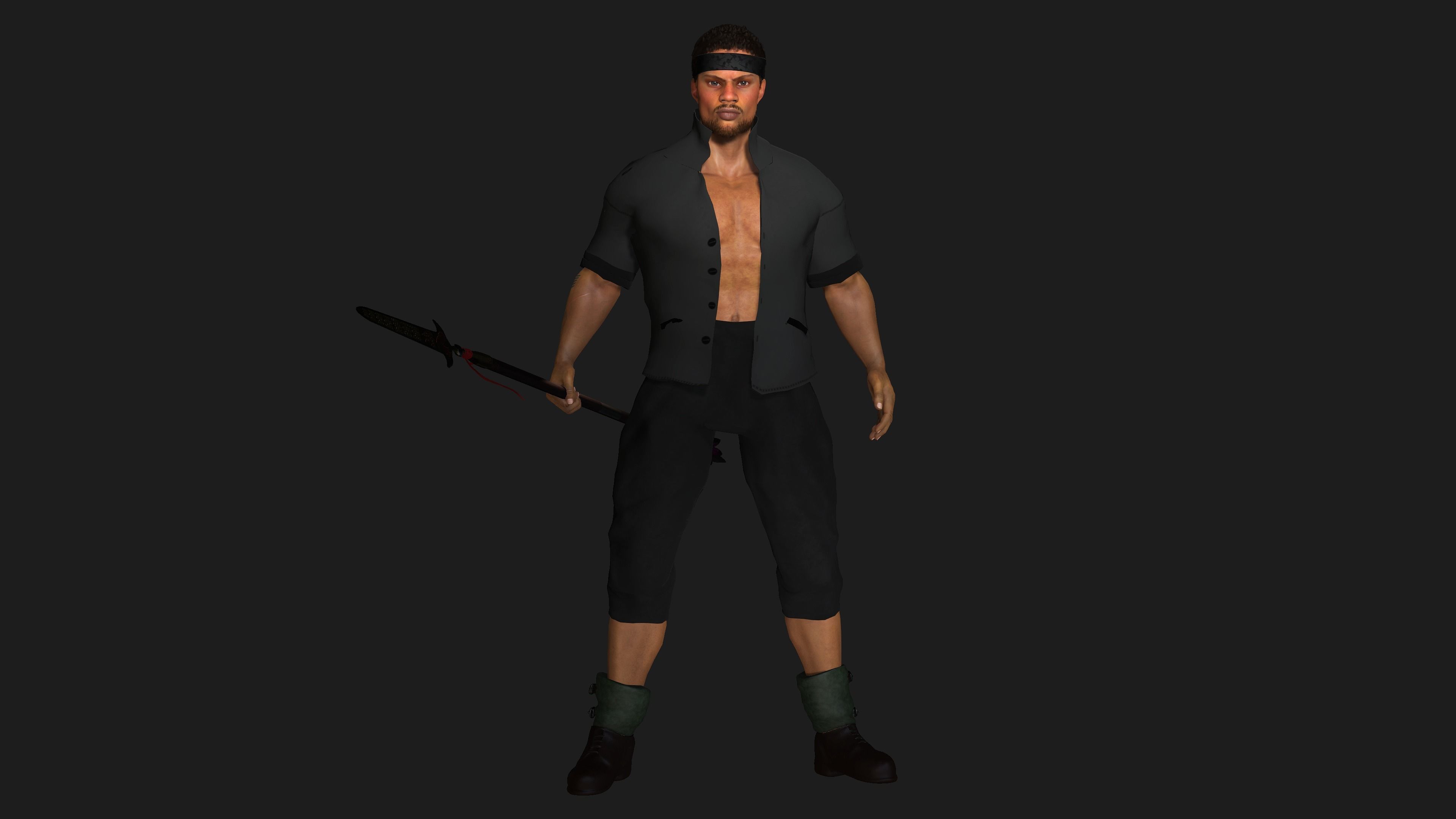 AAA 3D REALISTIC AFRO AFRICAN MALE CHARACTER - MUSCULAR KUNGFU Low-poly 3D model_14