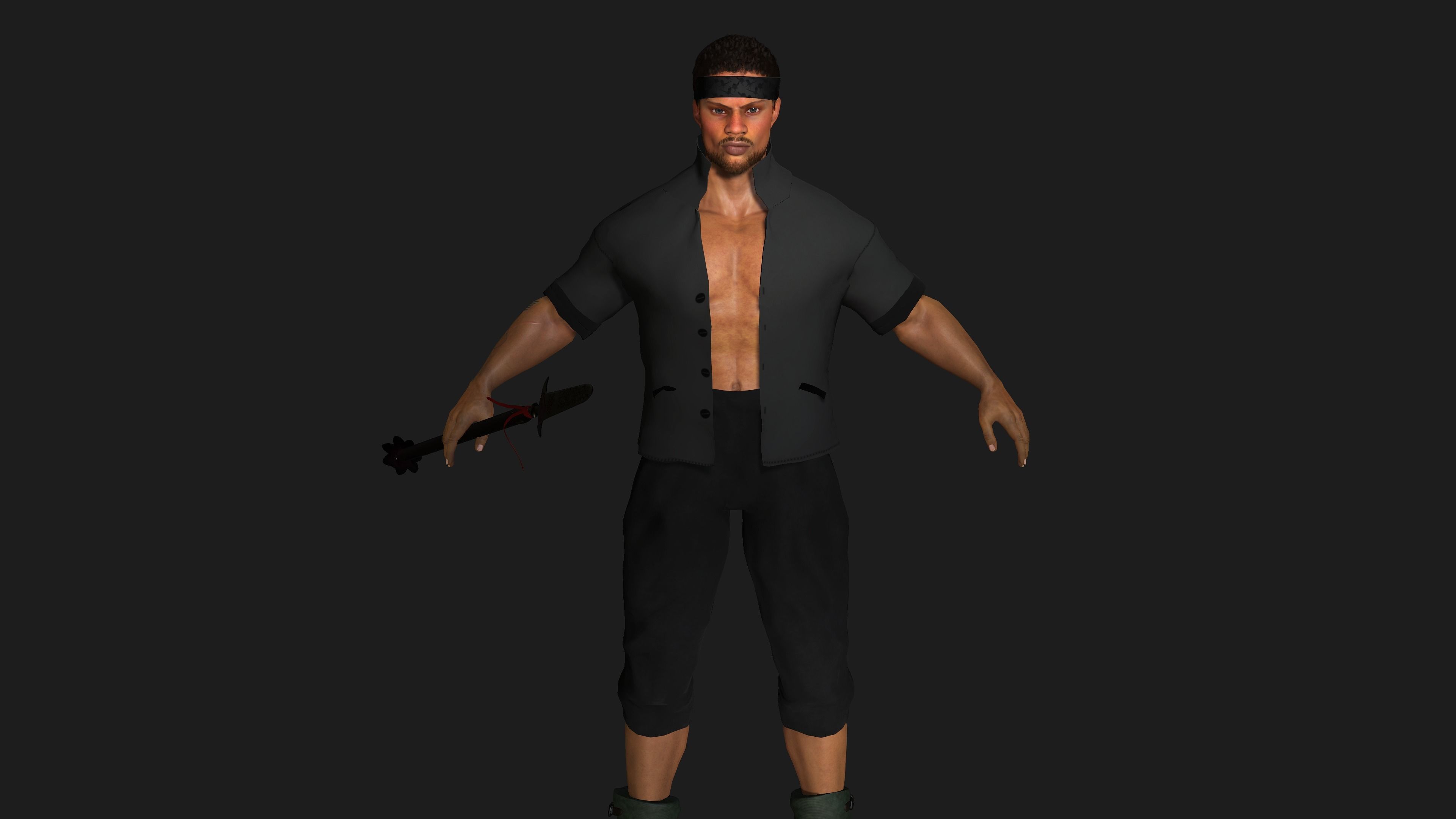AAA 3D REALISTIC AFRO AFRICAN MALE CHARACTER - MUSCULAR KUNGFU Low-poly 3D model_2