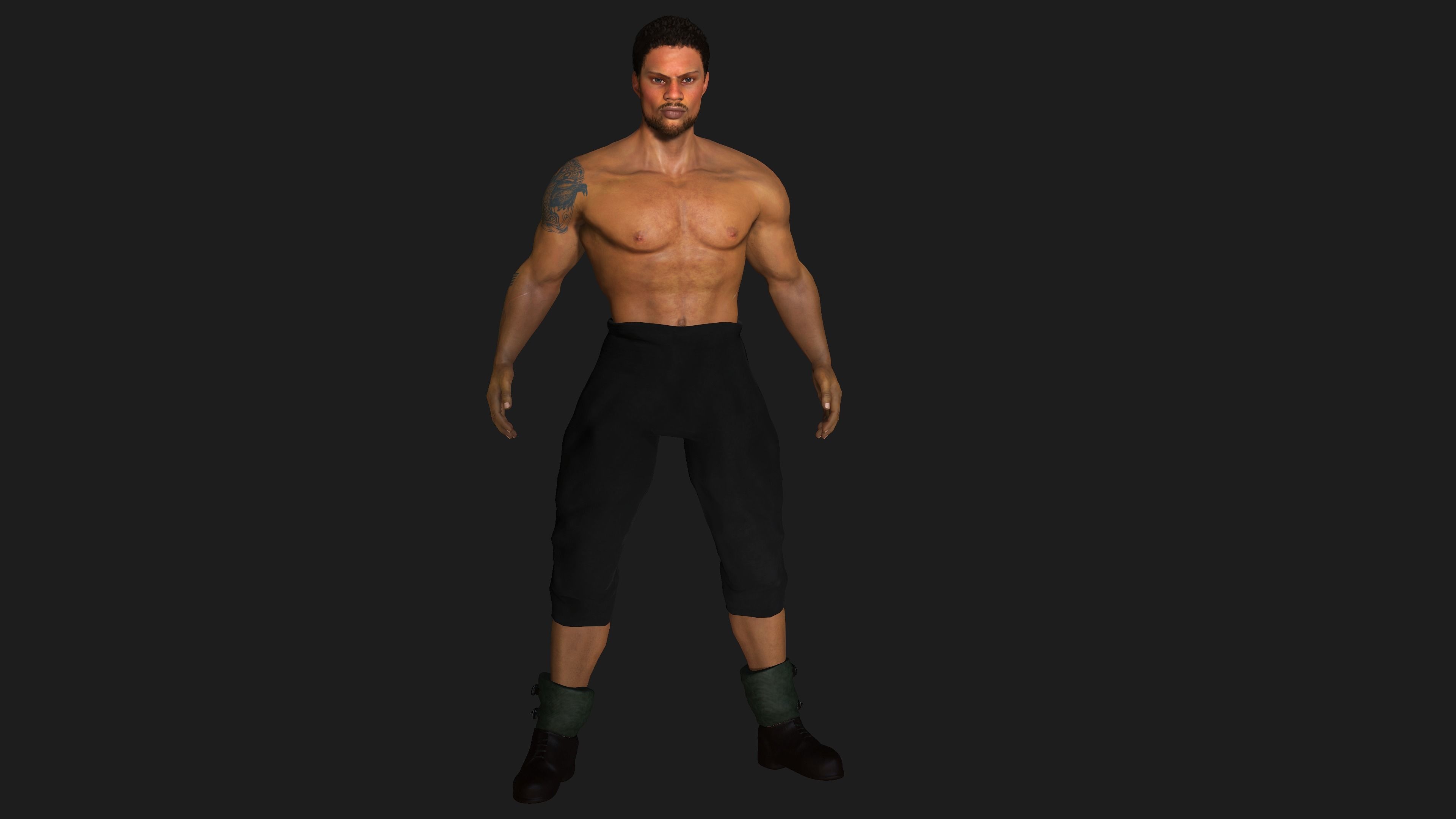 AAA 3D REALISTIC AFRO AFRICAN MALE CHARACTER - MUSCULAR KUNGFU Low-poly 3D model_11