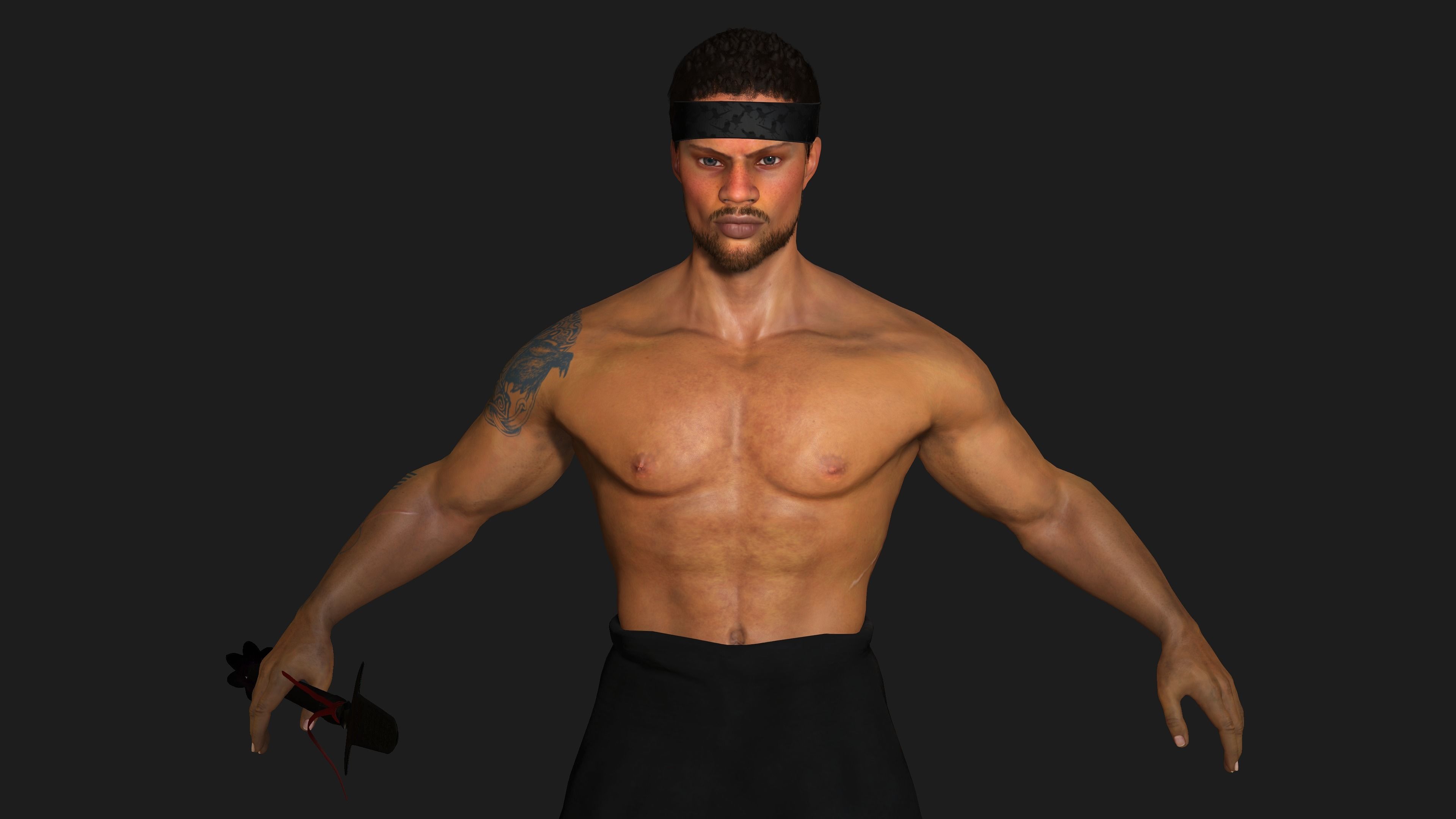 AAA 3D REALISTIC AFRO AFRICAN MALE CHARACTER - MUSCULAR KUNGFU Low-poly 3D model_6