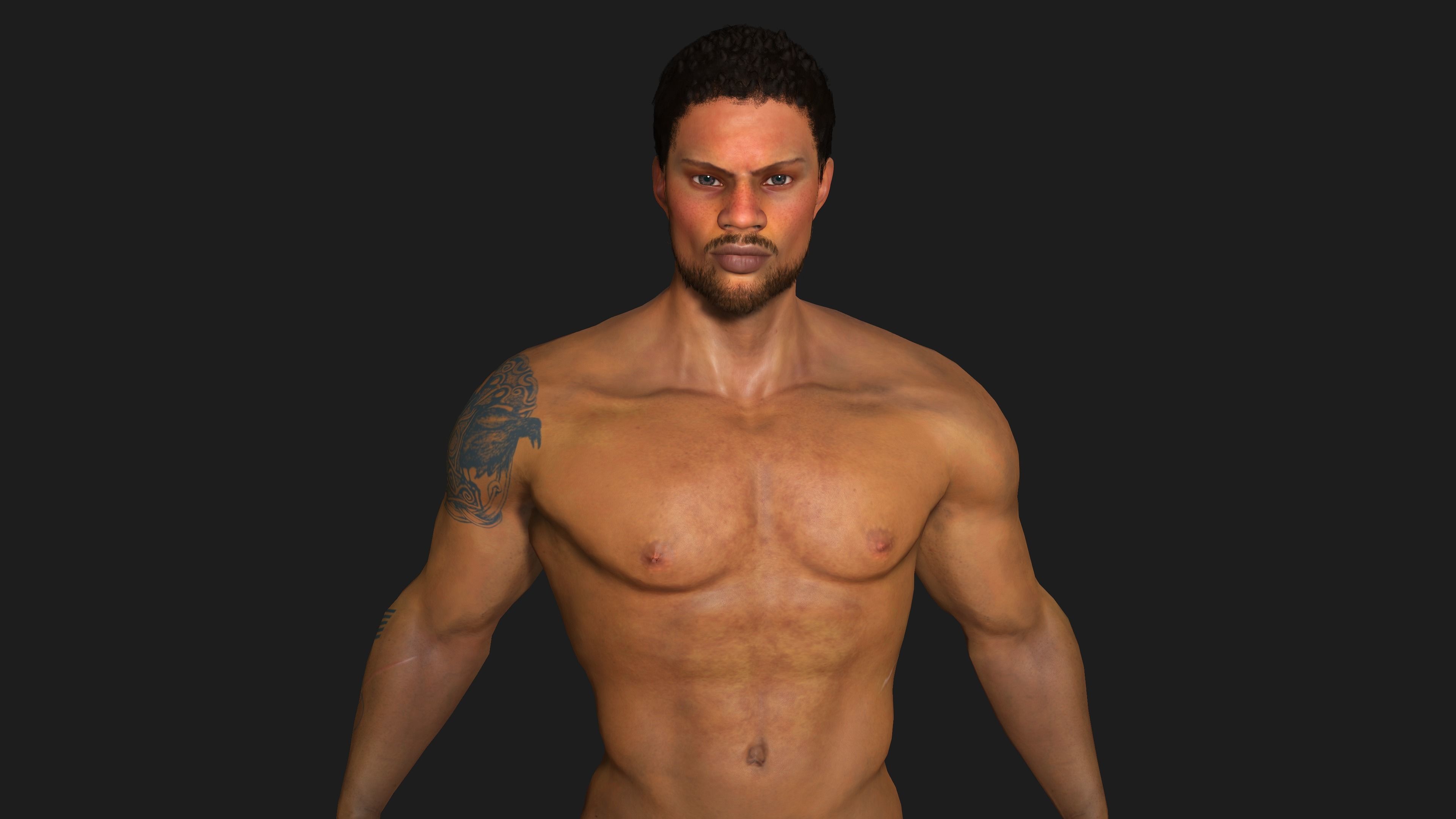 AAA 3D REALISTIC AFRO AFRICAN MALE CHARACTER - MUSCULAR KUNGFU Low-poly 3D model_9