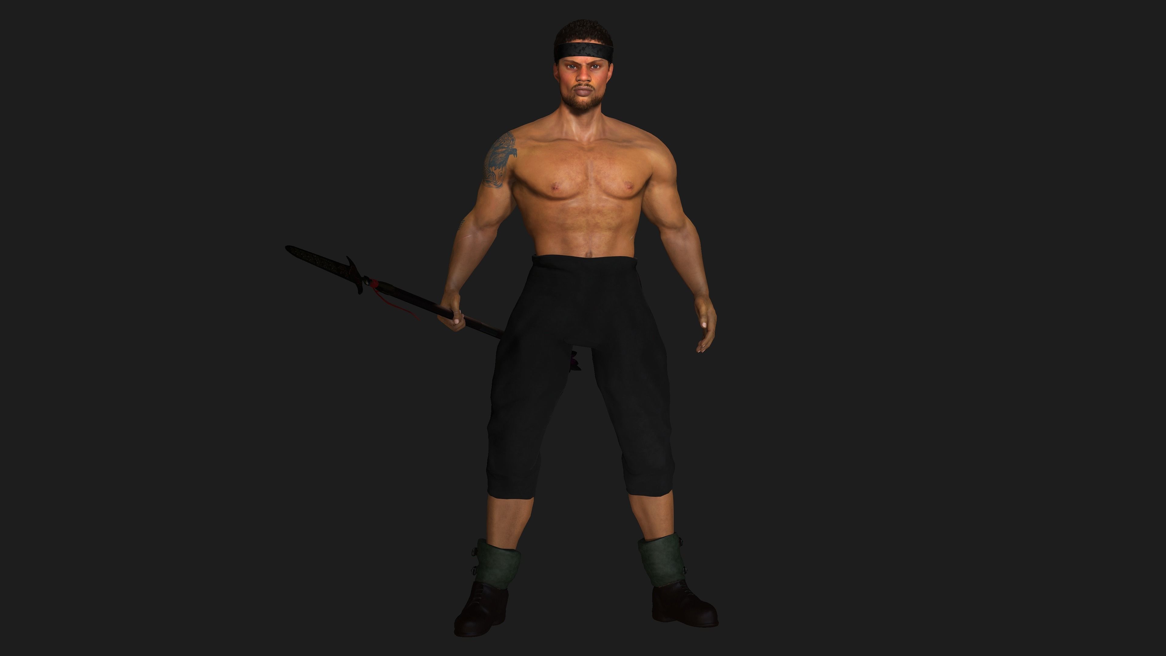 AAA 3D REALISTIC AFRO AFRICAN MALE CHARACTER - MUSCULAR KUNGFU Low-poly 3D model_15