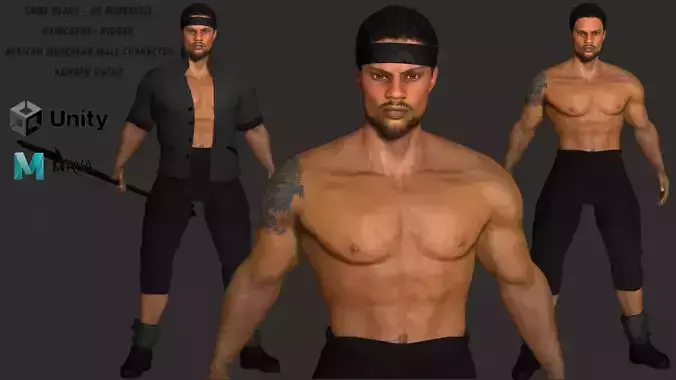 AAA 3D REALISTIC AFRO AFRICAN MALE CHARACTER - MUSCULAR KUNGFU