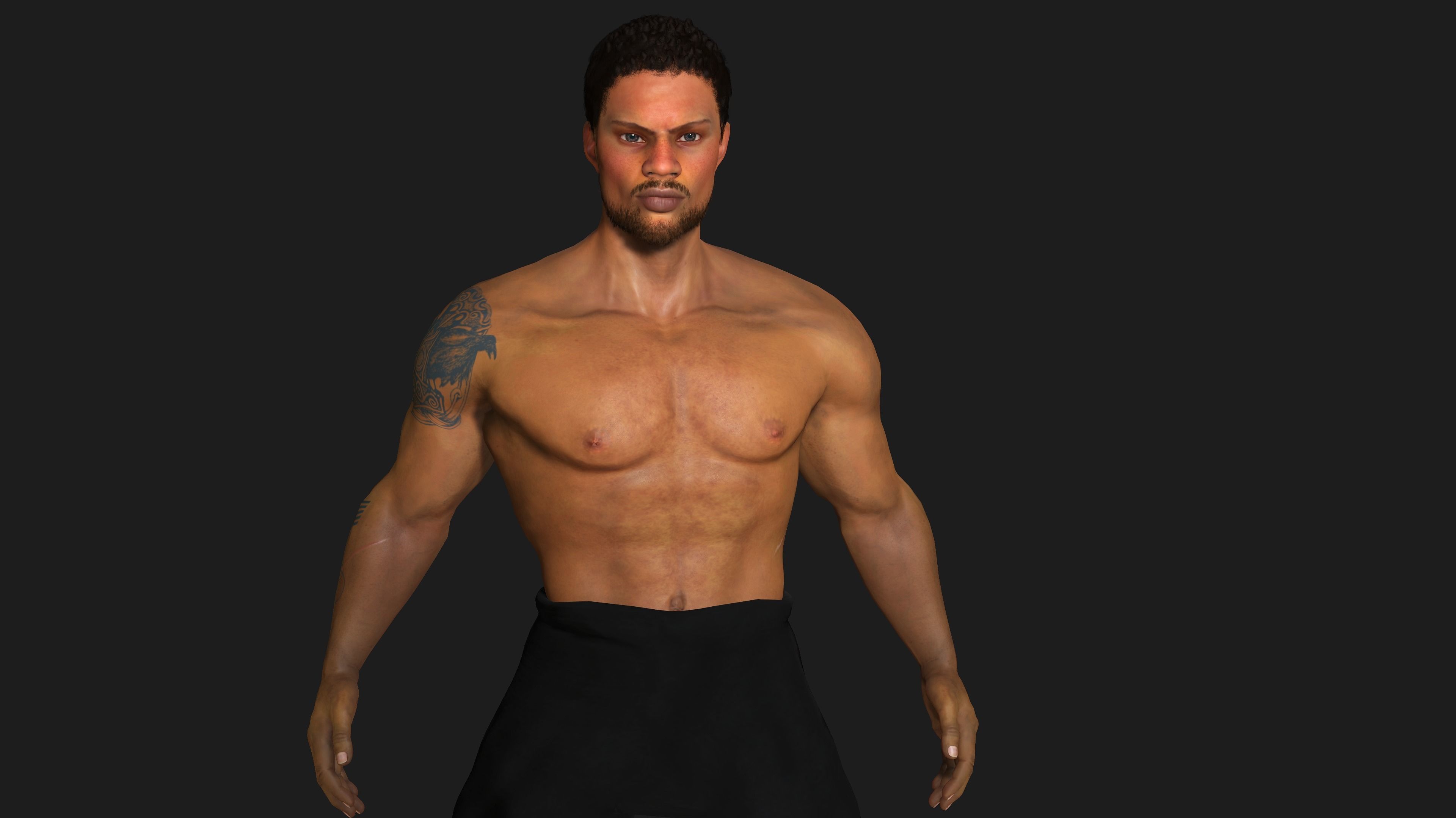 AAA 3D REALISTIC AFRO AFRICAN MALE CHARACTER - MUSCULAR KUNGFU Low-poly 3D model_10
