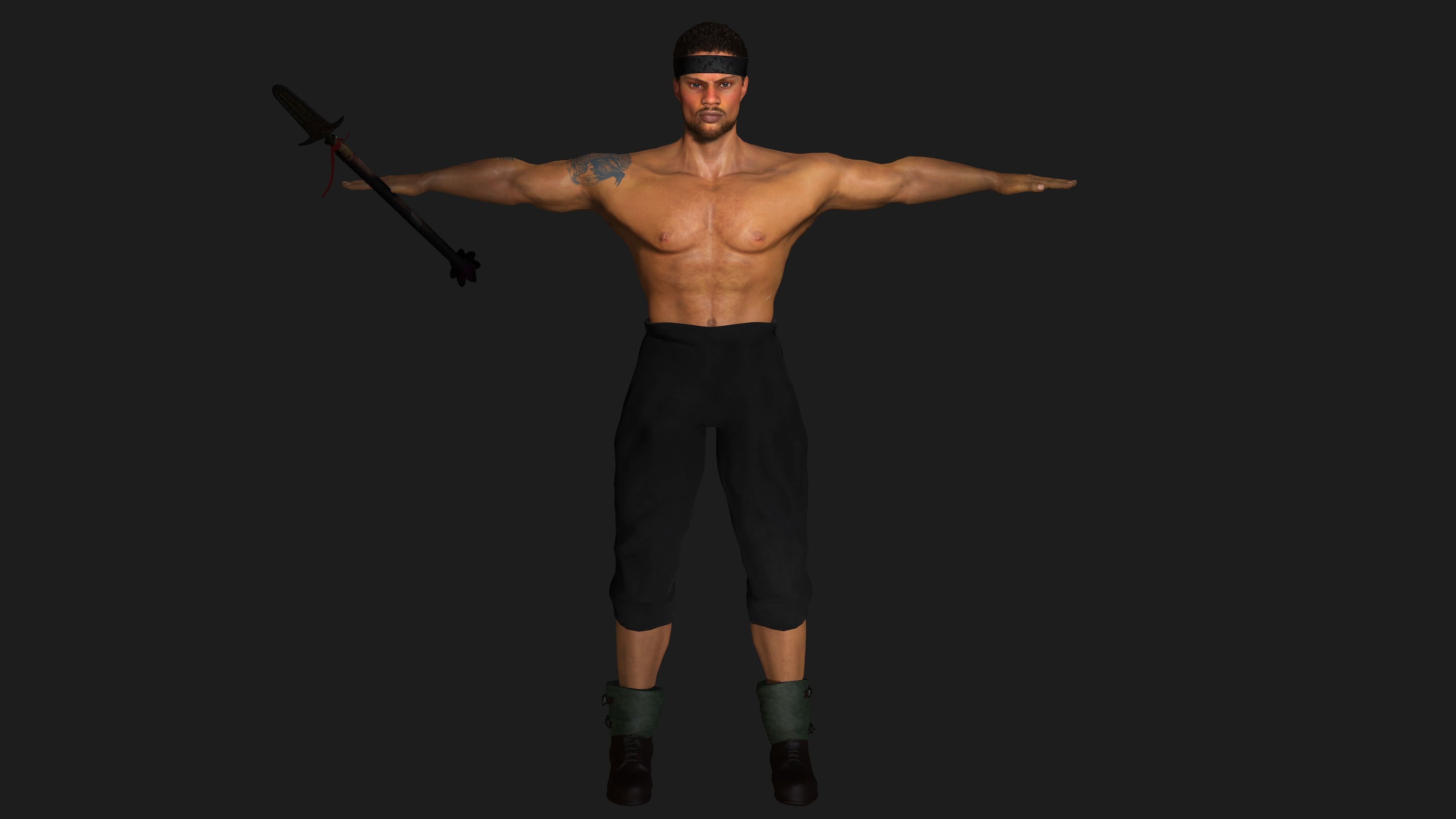 AAA 3D REALISTIC AFRO AFRICAN MALE CHARACTER - MUSCULAR KUNGFU Low-poly 3D model_16