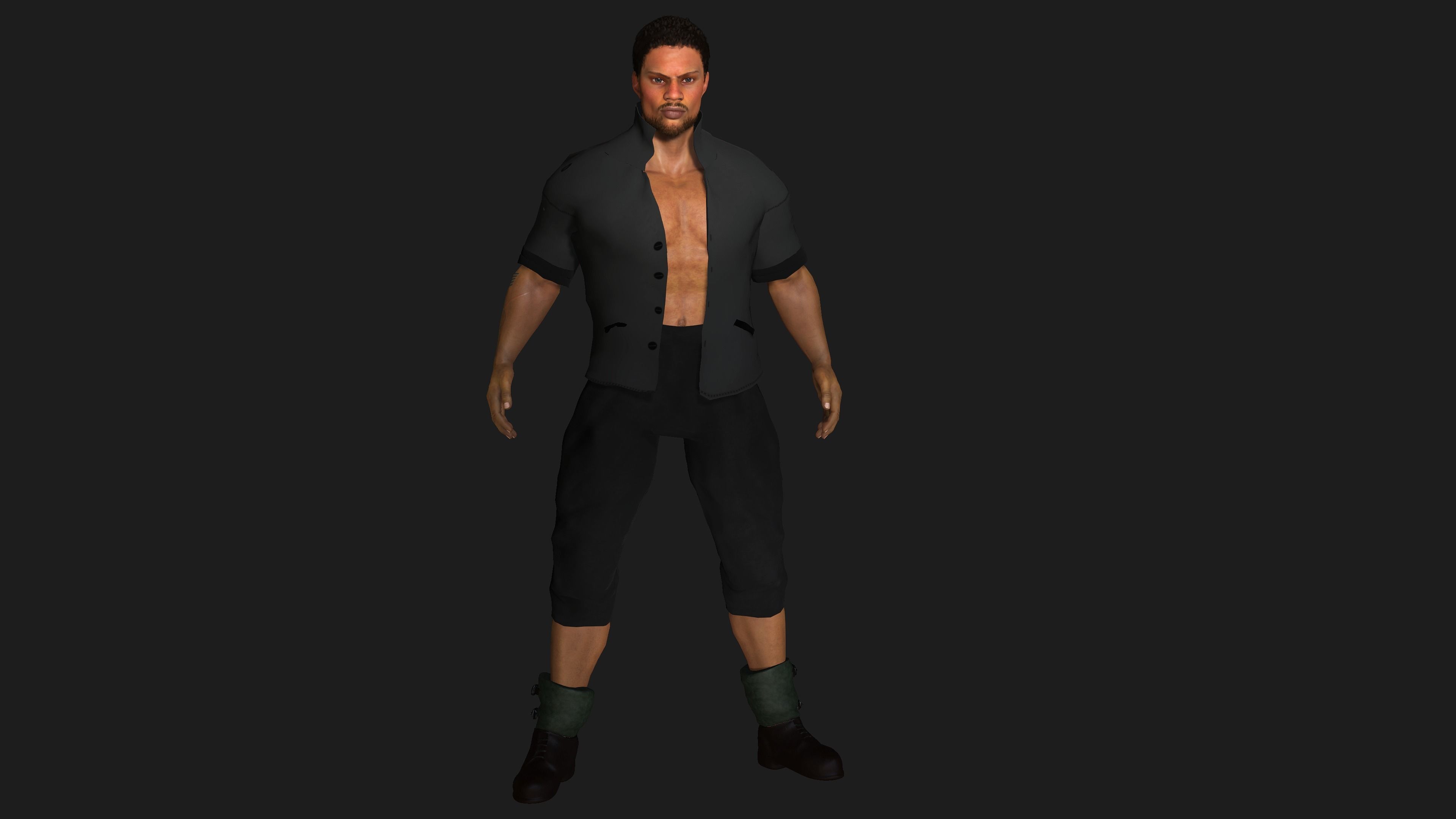 AAA 3D REALISTIC AFRO AFRICAN MALE CHARACTER - MUSCULAR KUNGFU Low-poly 3D model_12