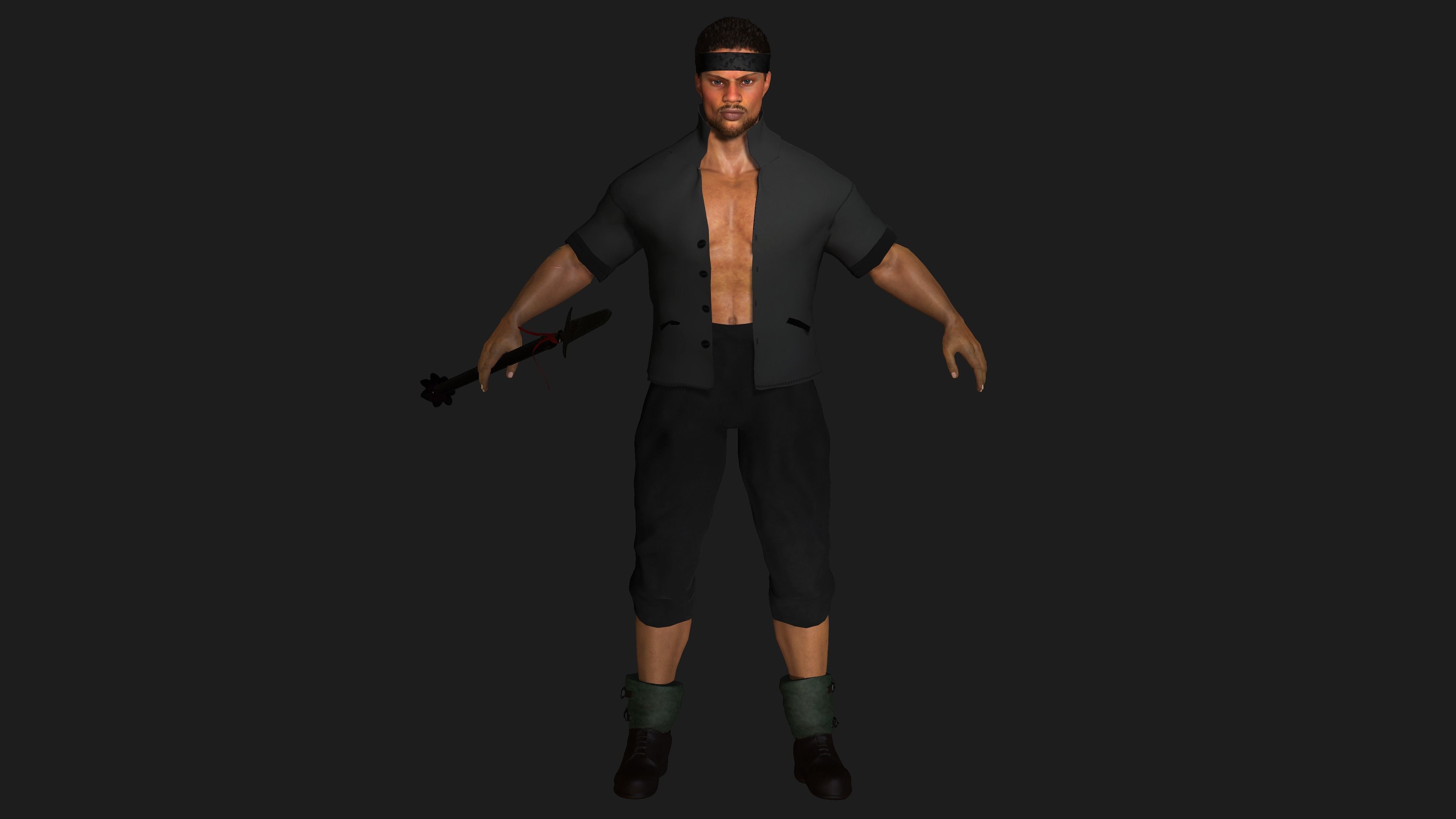 AAA 3D REALISTIC AFRO AFRICAN MALE CHARACTER - MUSCULAR KUNGFU Low-poly 3D model_1