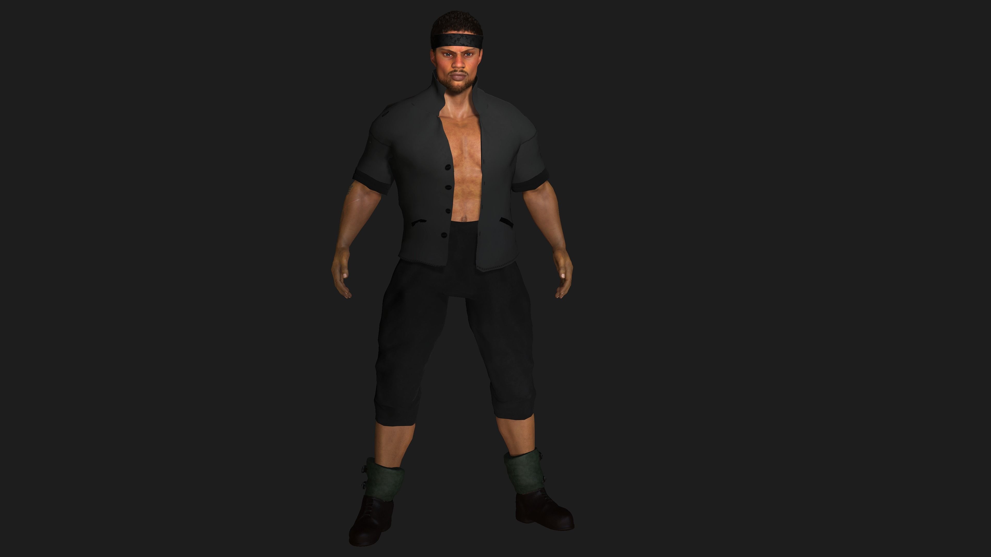 AAA 3D REALISTIC AFRO AFRICAN MALE CHARACTER - MUSCULAR KUNGFU Low-poly 3D model_13