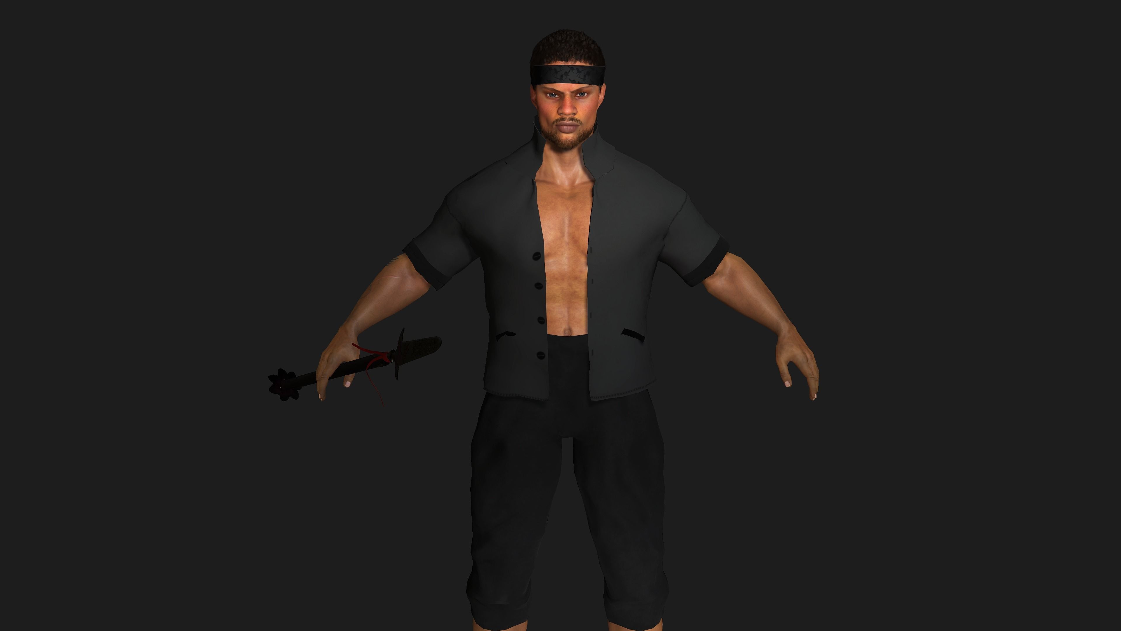 AAA 3D REALISTIC AFRO AFRICAN MALE CHARACTER - MUSCULAR KUNGFU Low-poly 3D model_3