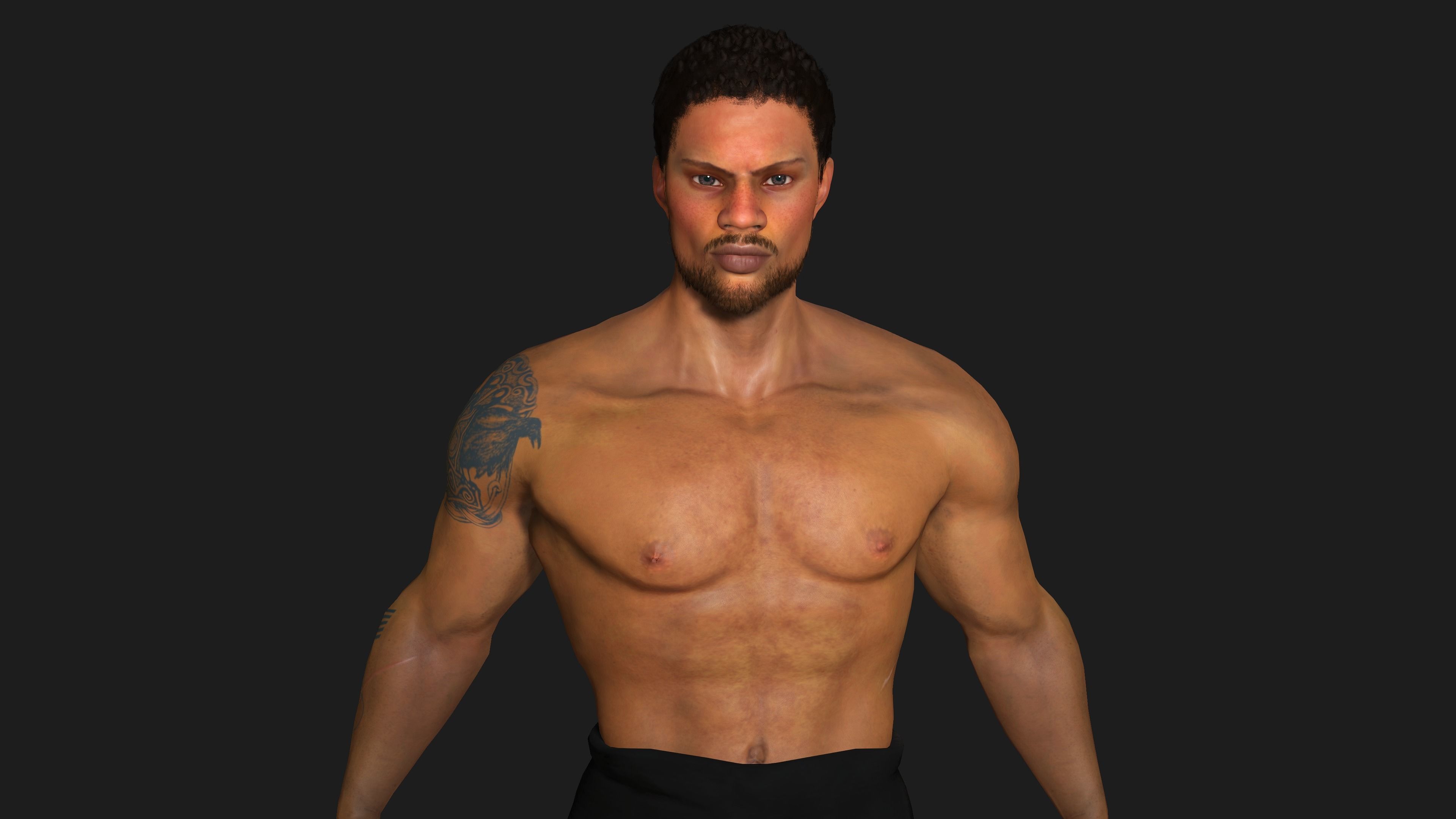 AAA 3D REALISTIC AFRO AFRICAN MALE CHARACTER - MUSCULAR KUNGFU Low-poly 3D model_8