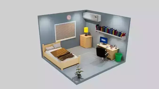 Detailed Bedroom low poly