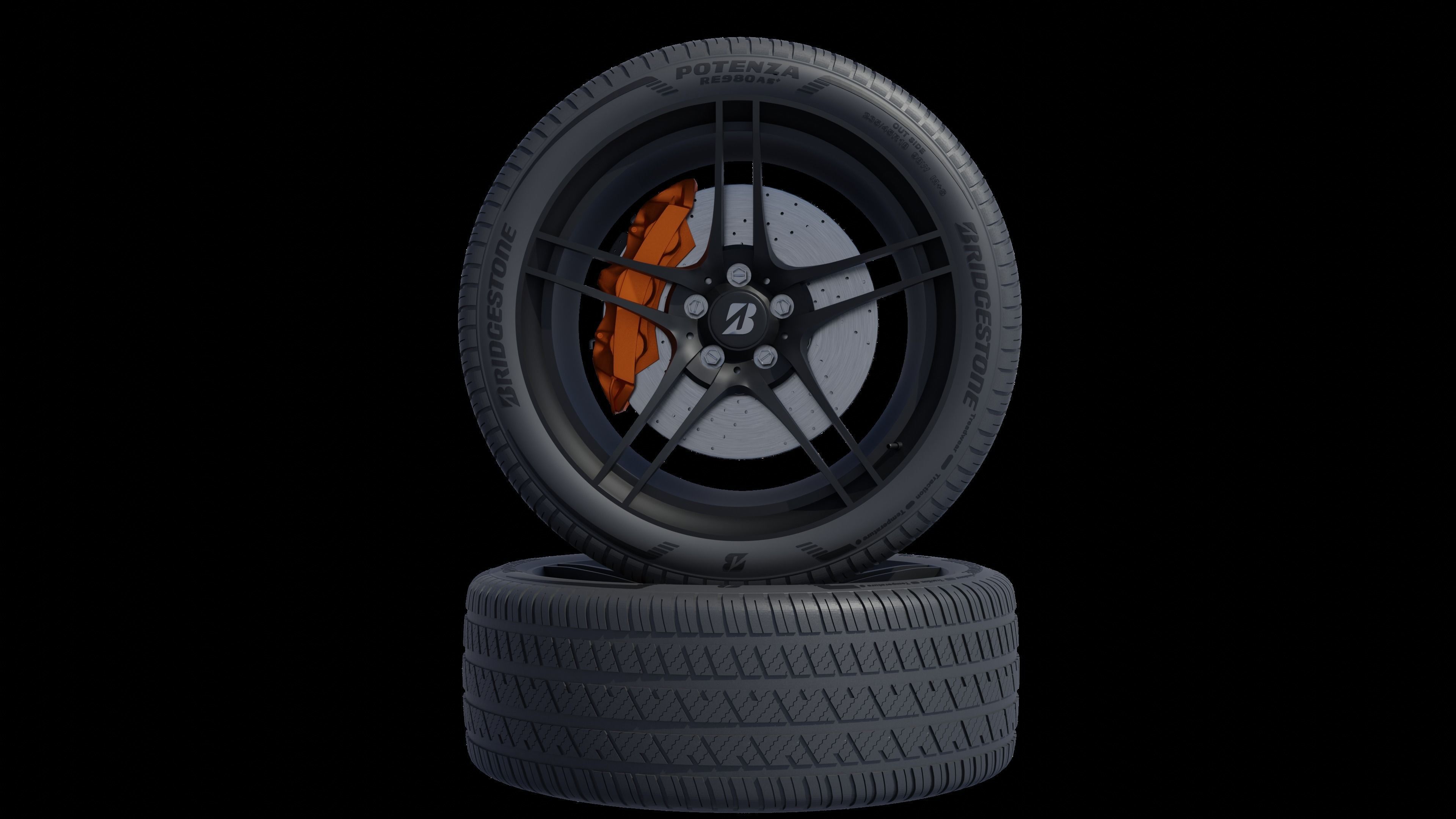 3d Wheel Model of Bridgestone Potenza RE980AS PLUS Low-poly 3D model_12