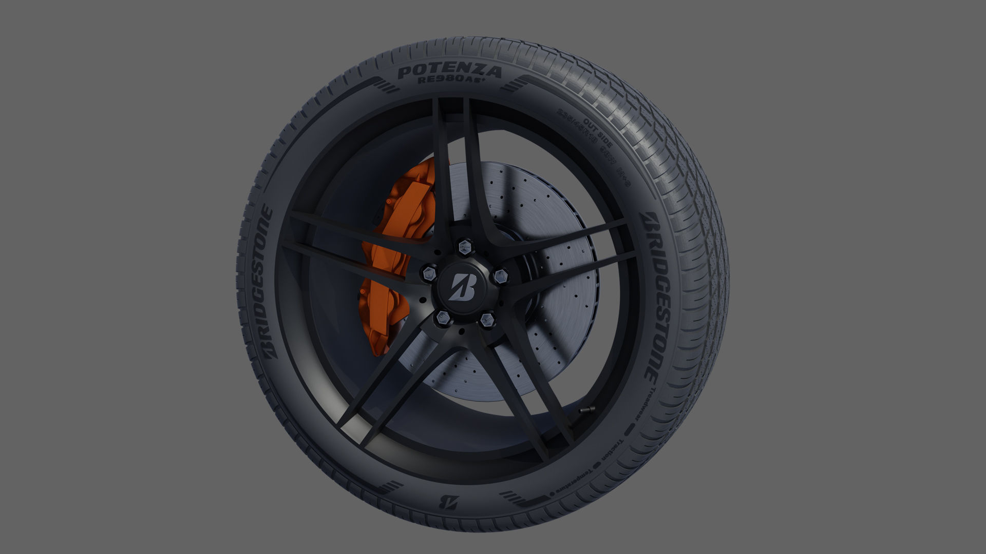 3d Wheel Model of Bridgestone Potenza RE980AS PLUS Low-poly 3D model_2