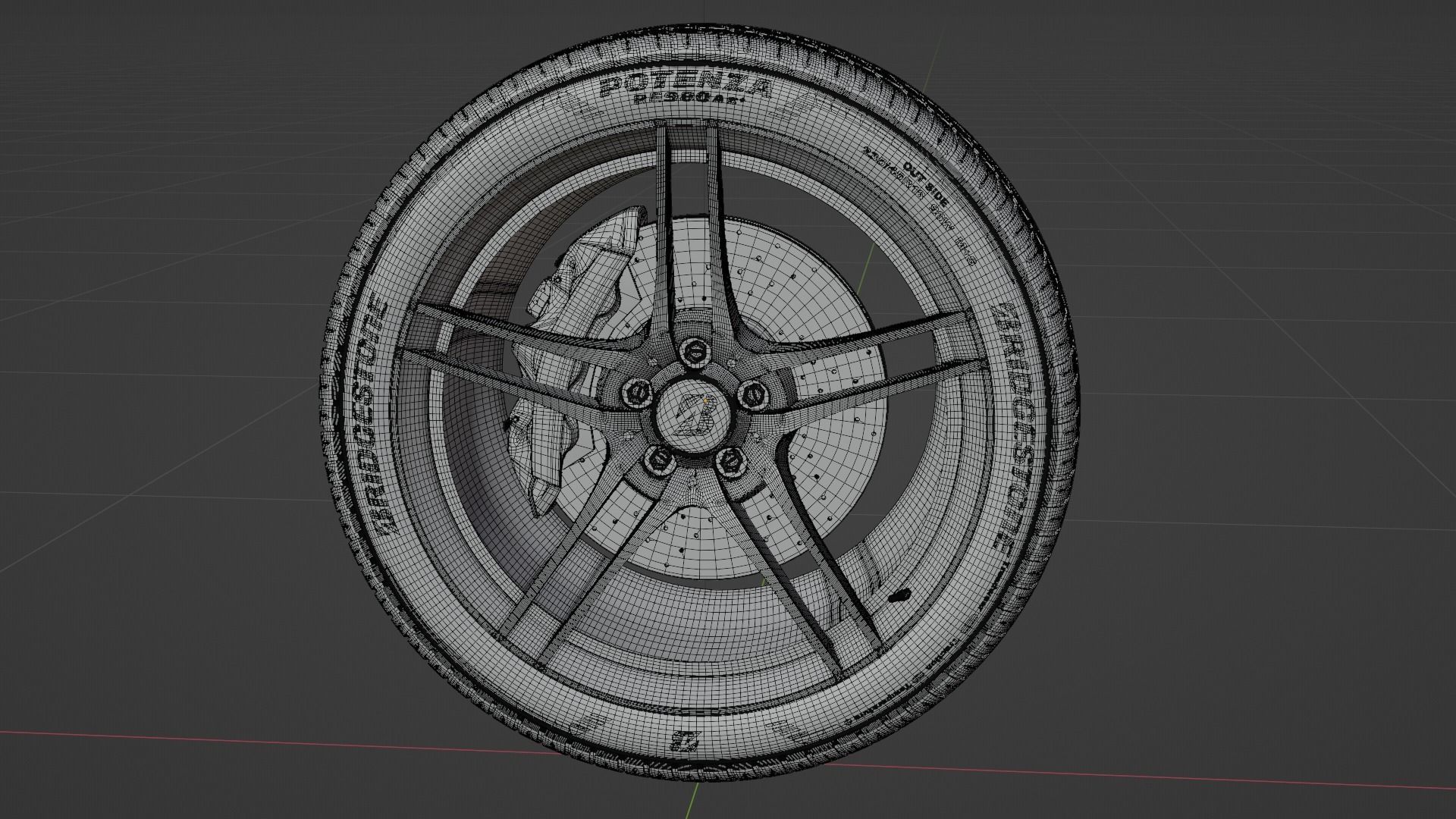 3d Wheel Model of Bridgestone Potenza RE980AS PLUS Low-poly 3D model_8