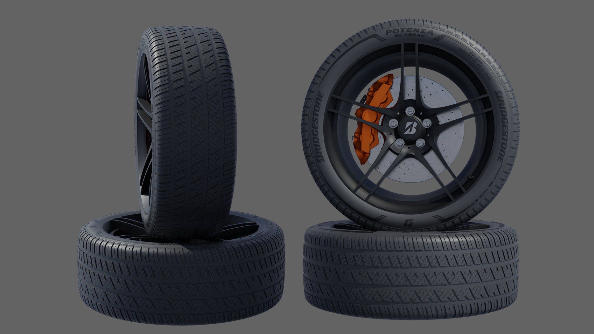 3d Wheel Model of Bridgestone Potenza RE980AS PLUS Low-poly 3D model_1