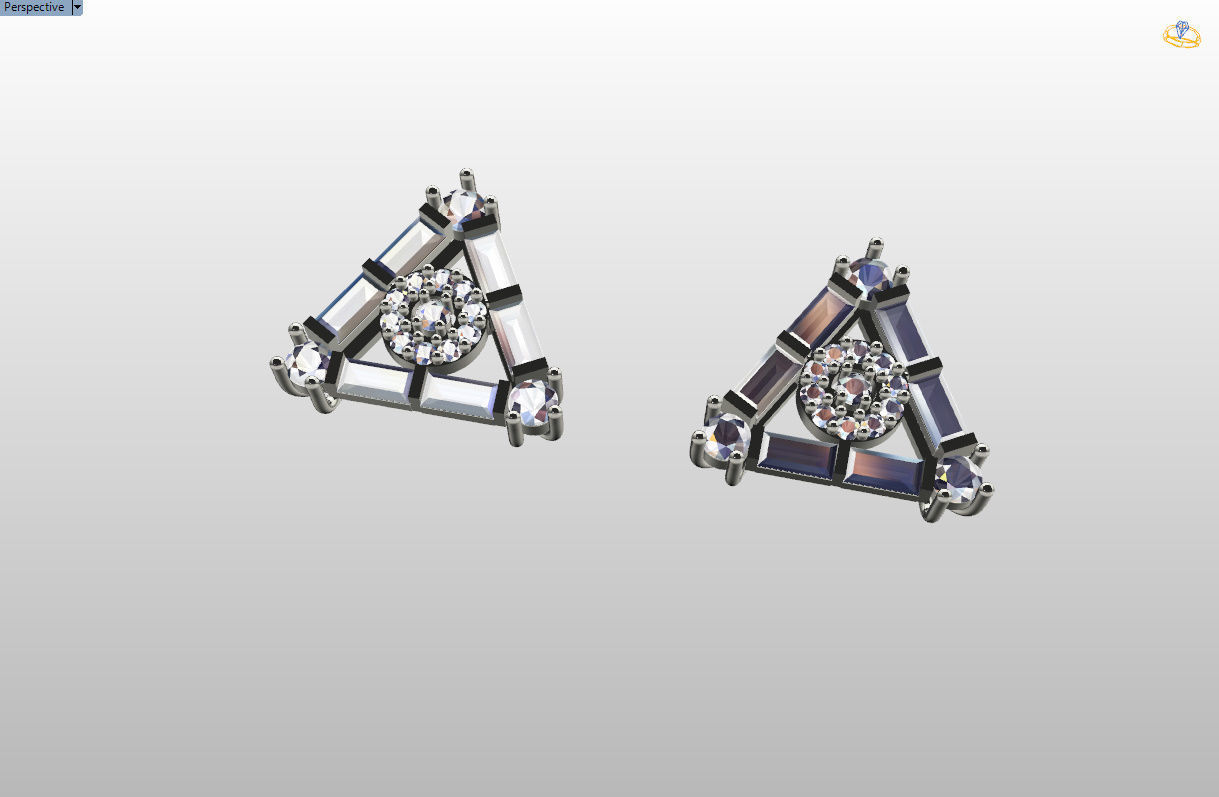 minimal triangular model with round and baguette gemstone Free 3D print model_43