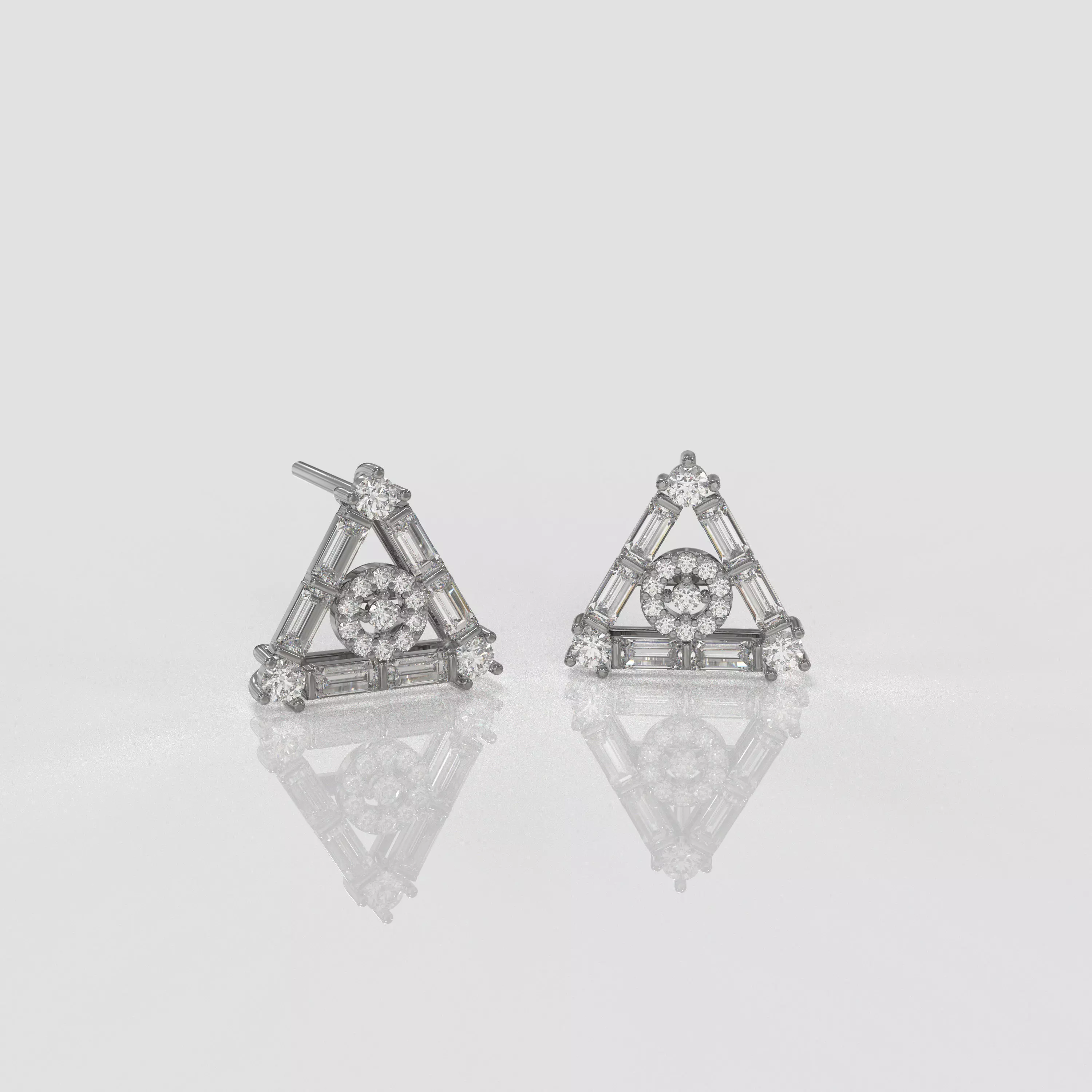 minimal triangular model with round and baguette gemstone Free 3D print model_0
