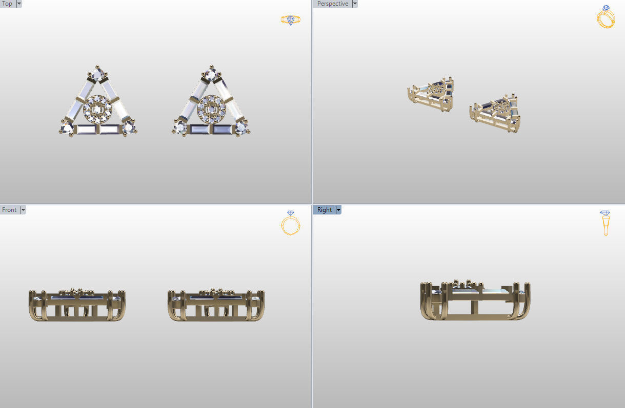 minimal triangular model with round and baguette gemstone Free 3D print model_49