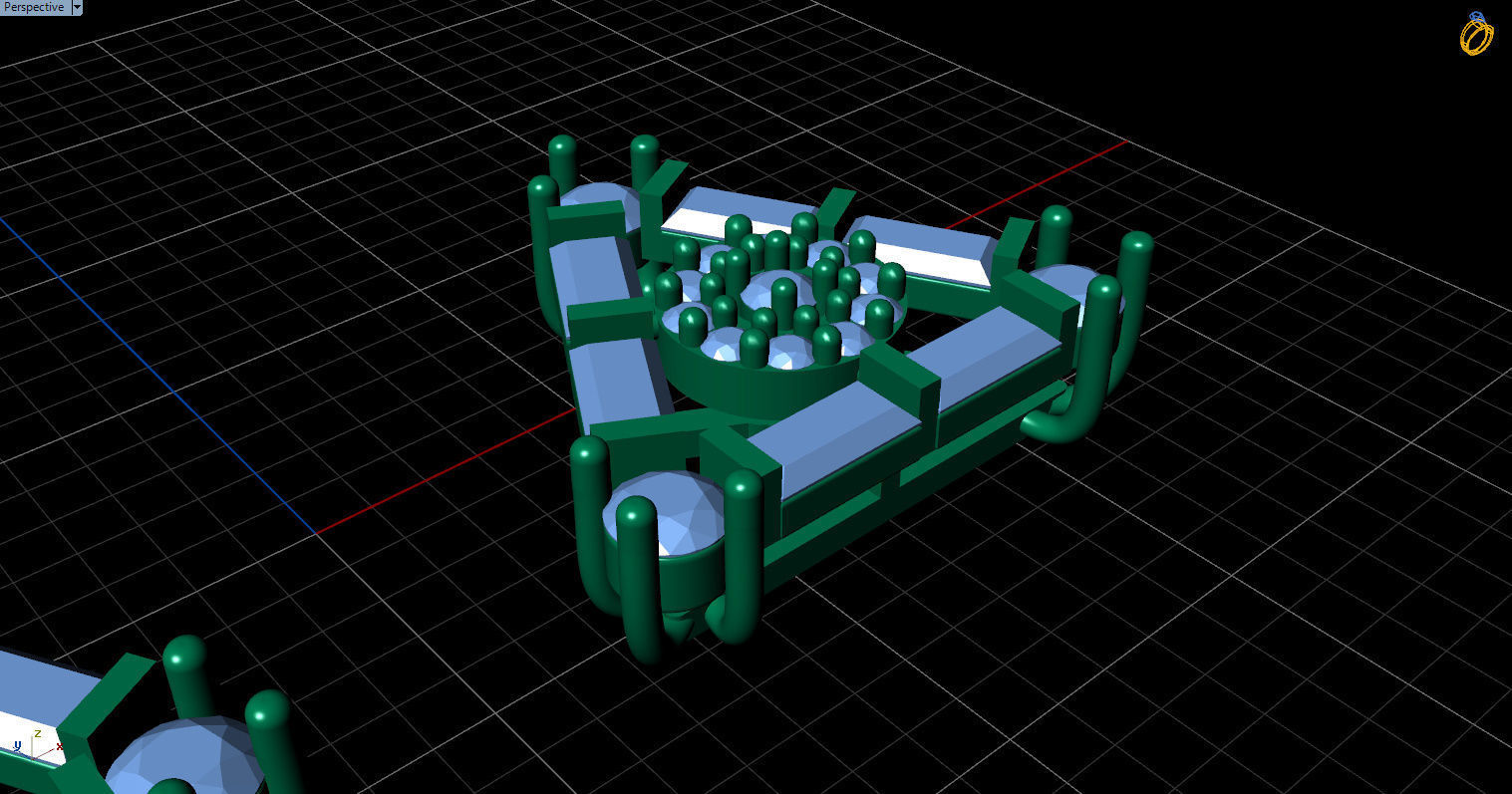 minimal triangular model with round and baguette gemstone Free 3D print model_34