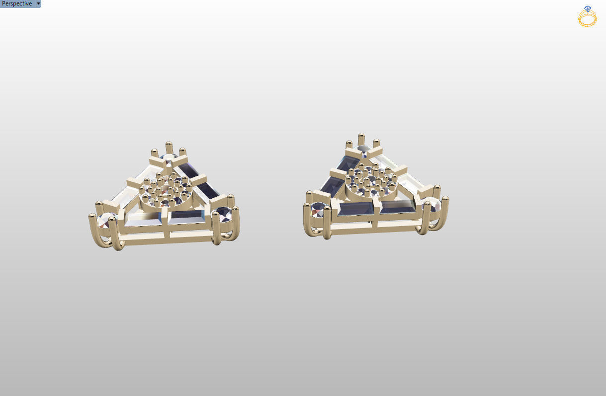 minimal triangular model with round and baguette gemstone Free 3D print model_47