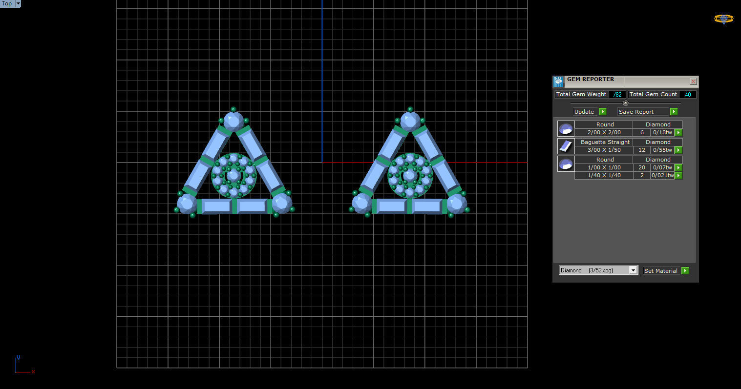 minimal triangular model with round and baguette gemstone Free 3D print model_3