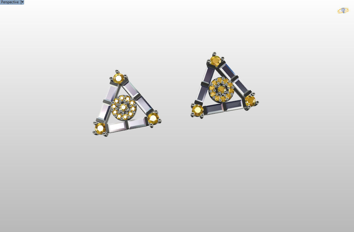 minimal triangular model with round and baguette gemstone Free 3D print model_46