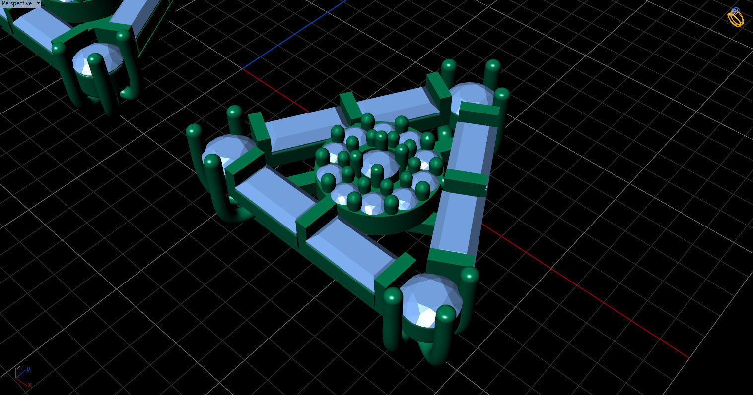 minimal triangular model with round and baguette gemstone Free 3D print model_33