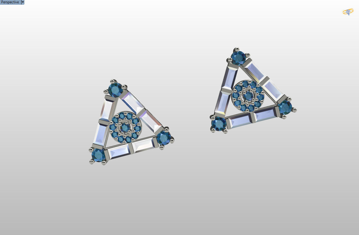 minimal triangular model with round and baguette gemstone Free 3D print model_45