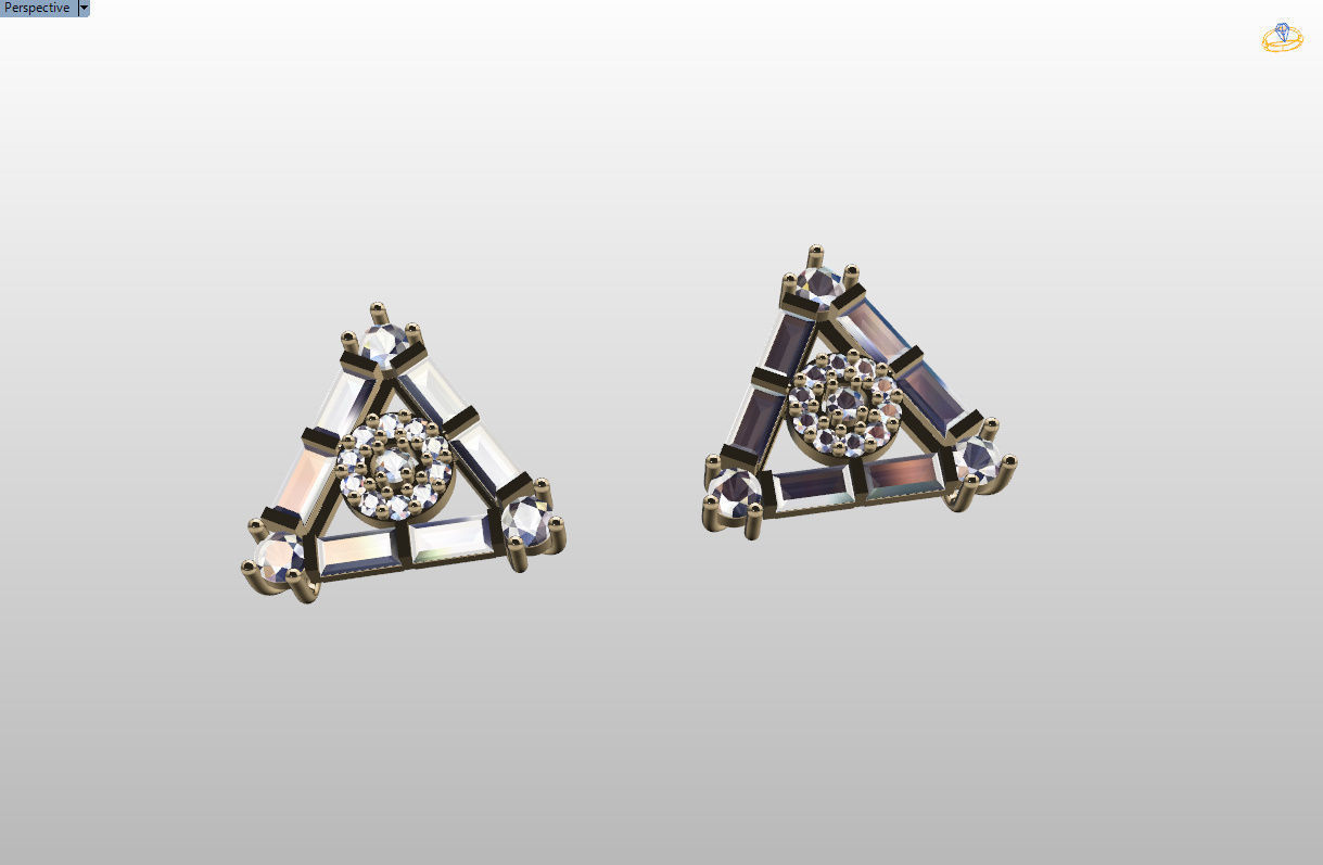 minimal triangular model with round and baguette gemstone Free 3D print model_48