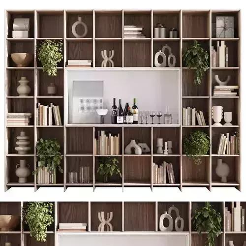 wooden Shelves Decorative With Plants and Book - Wooden Rack 11