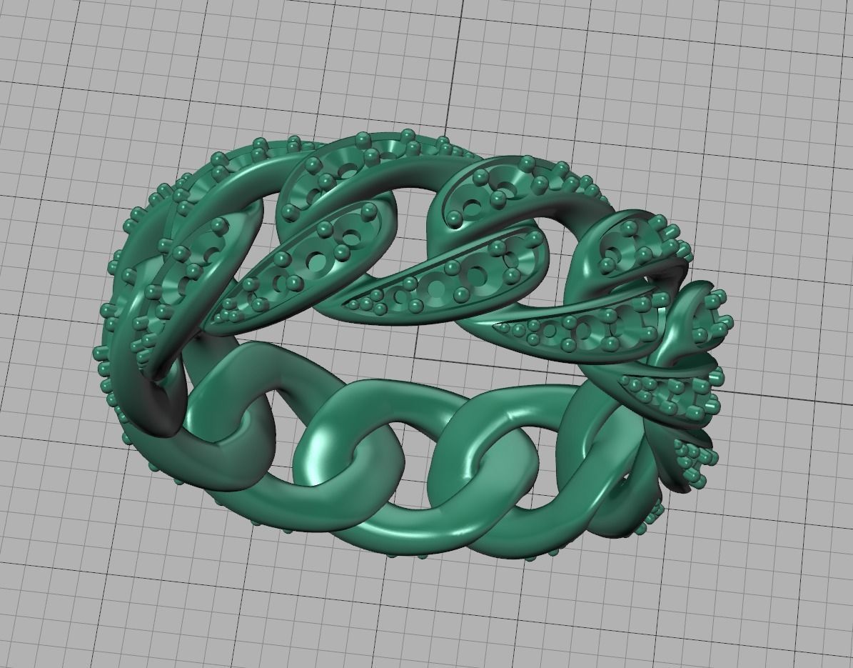 Cuban Diamond Chain Links Ring 3Dmodel 8US size 3D print model_26