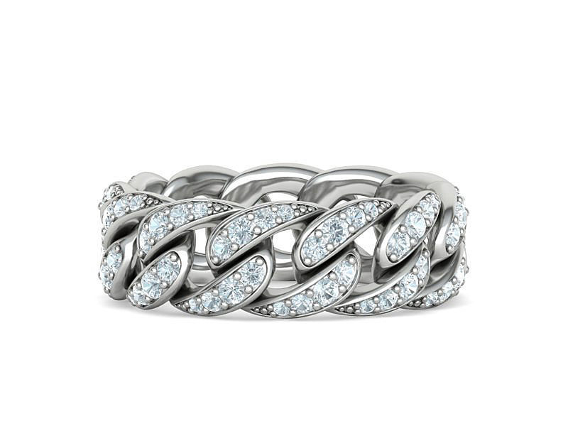 Cuban Diamond Chain Links Ring 3Dmodel 8US size 3D print model_3