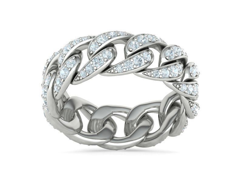 Cuban Diamond Chain Links Ring 3Dmodel 8US size 3D print model_19