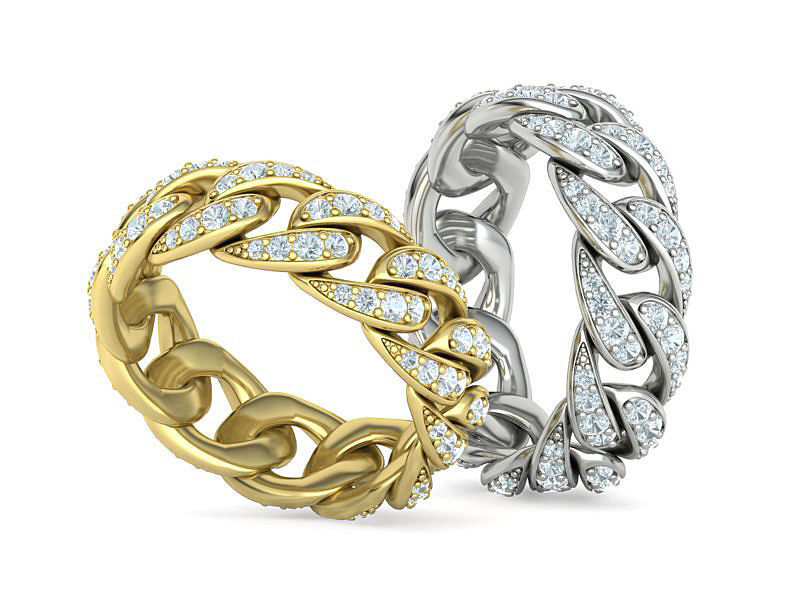 Cuban Diamond Chain Links Ring 3Dmodel 8US size 3D print model_1