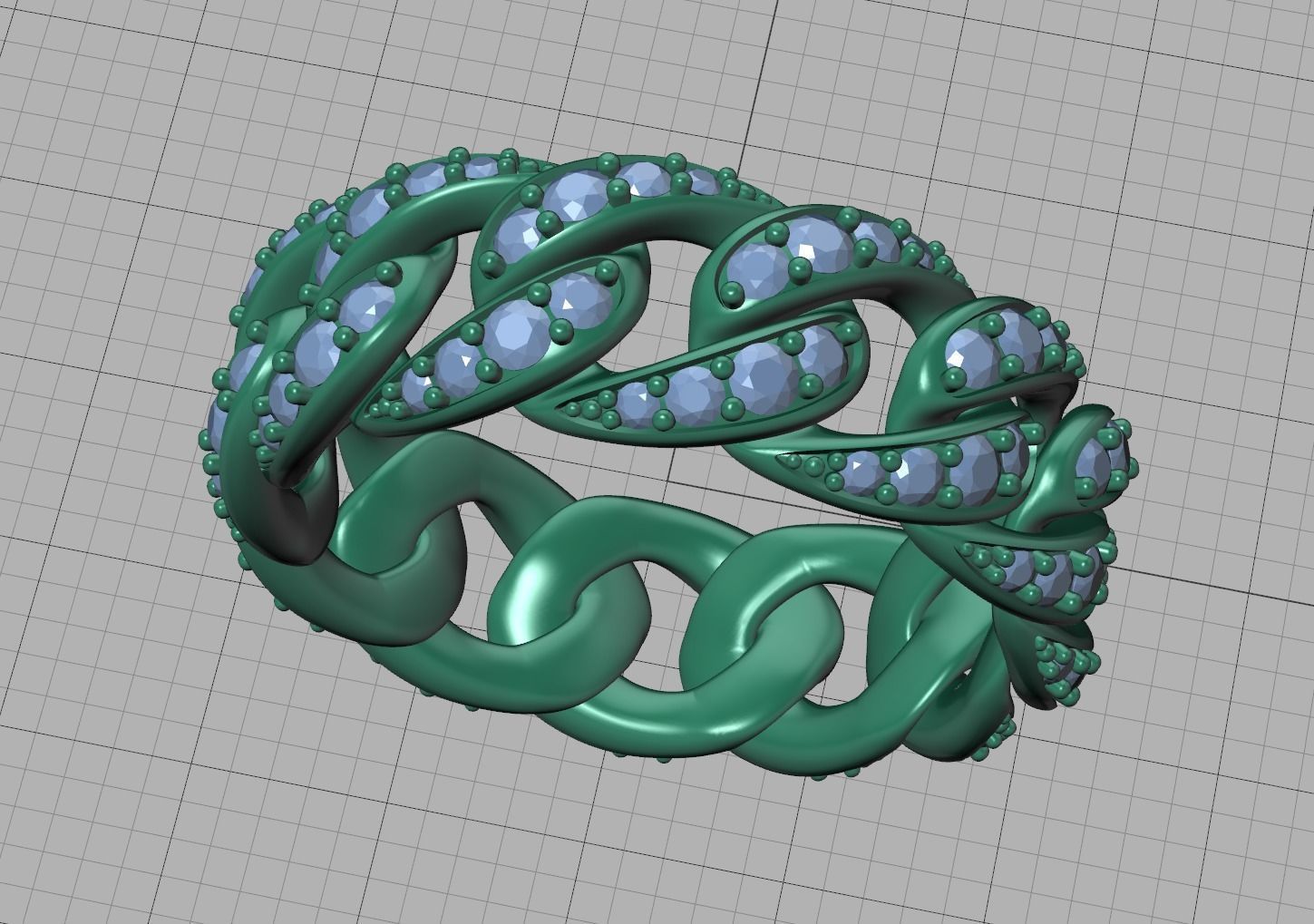 Cuban Diamond Chain Links Ring 3Dmodel 8US size 3D print model_27