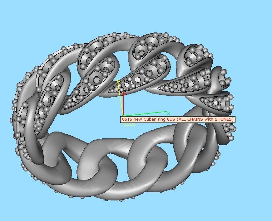 Cuban Diamond Chain Links Ring 3Dmodel 8US size 3D print model_9