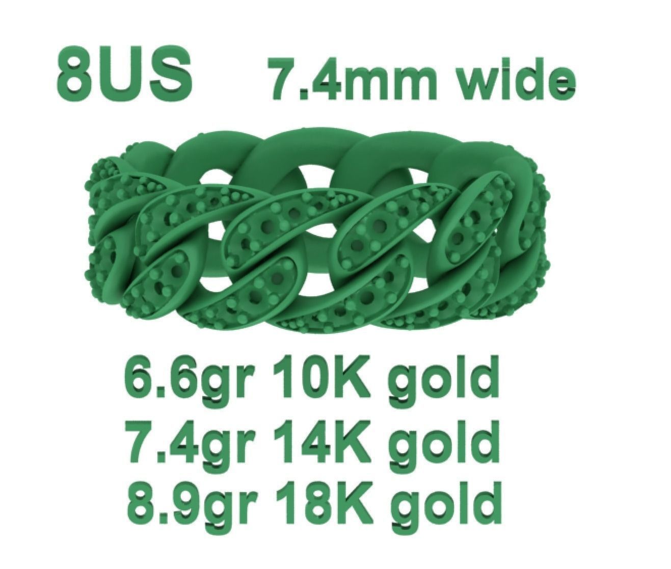 Cuban Diamond Chain Links Ring 3Dmodel 8US size 3D print model_8