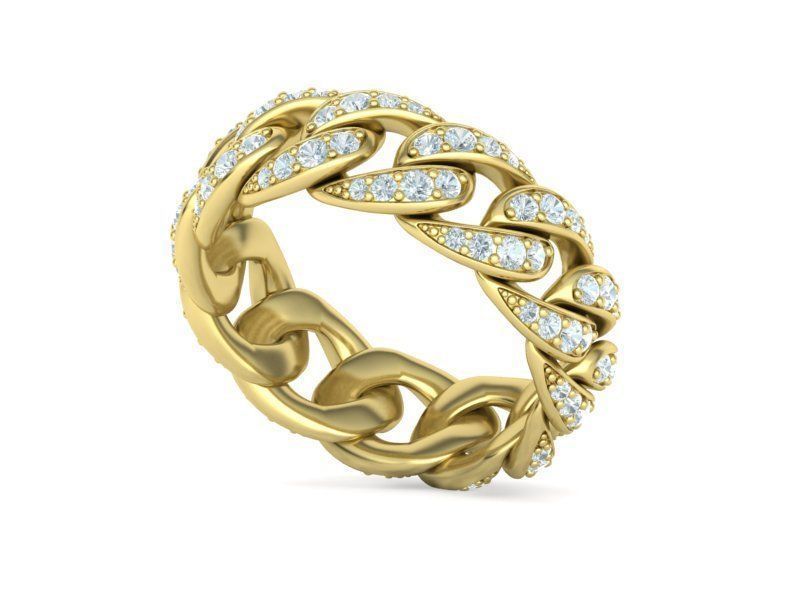Cuban Diamond Chain Links Ring 3Dmodel 8US size 3D print model_23