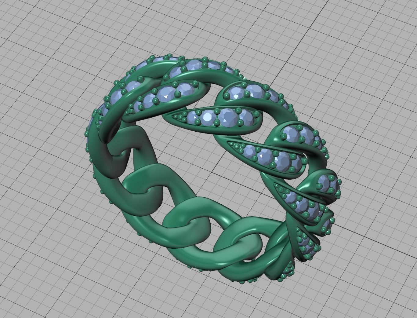 Cuban Diamond Chain Links Ring 3Dmodel 8US size 3D print model_25