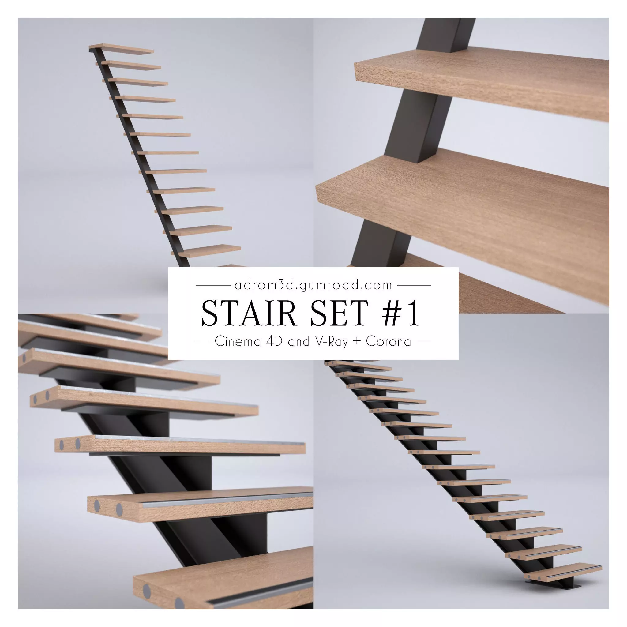 Stairt set for Cinema 4D V-Ray and Corona 3D model_0