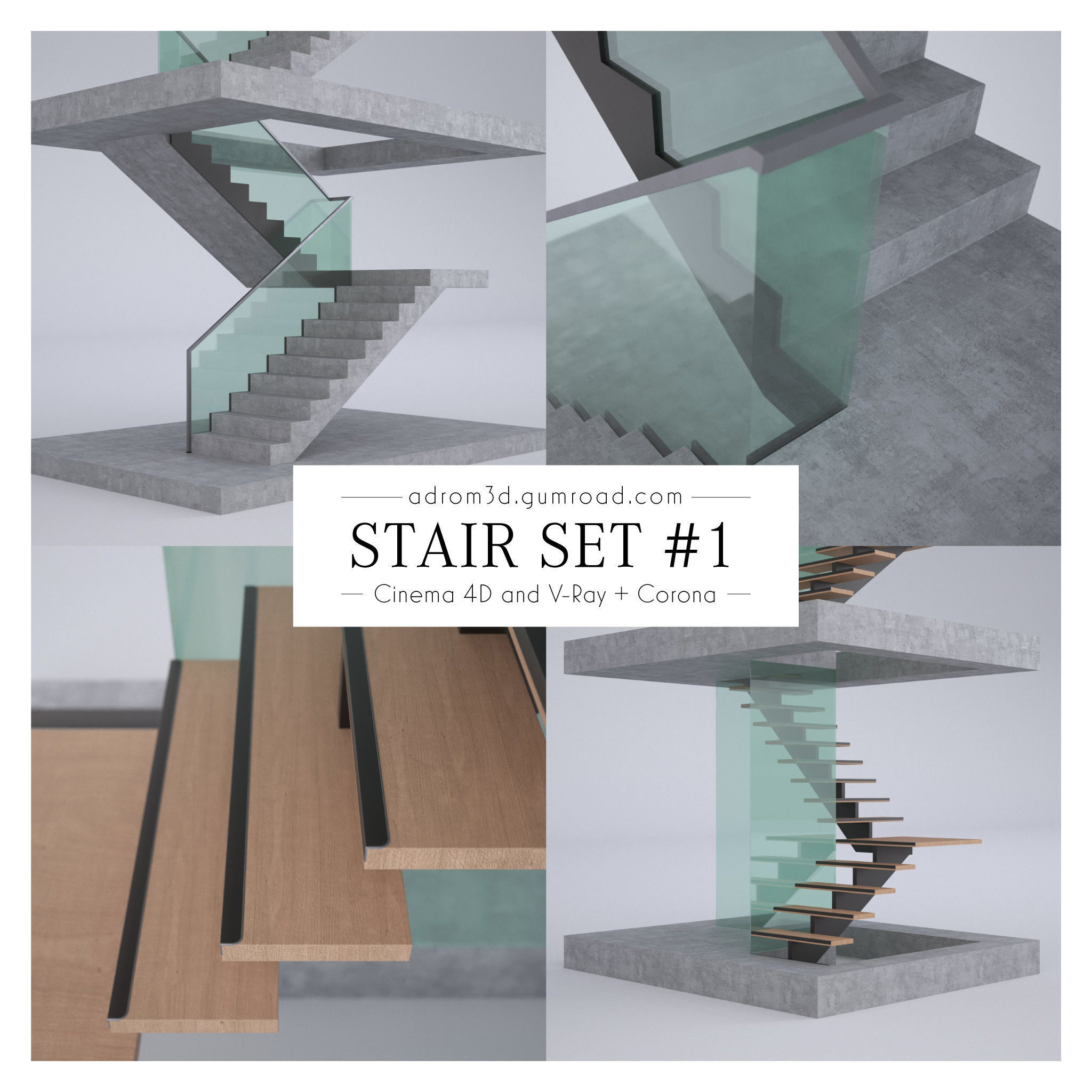 Stairt set for Cinema 4D V-Ray and Corona 3D model_2