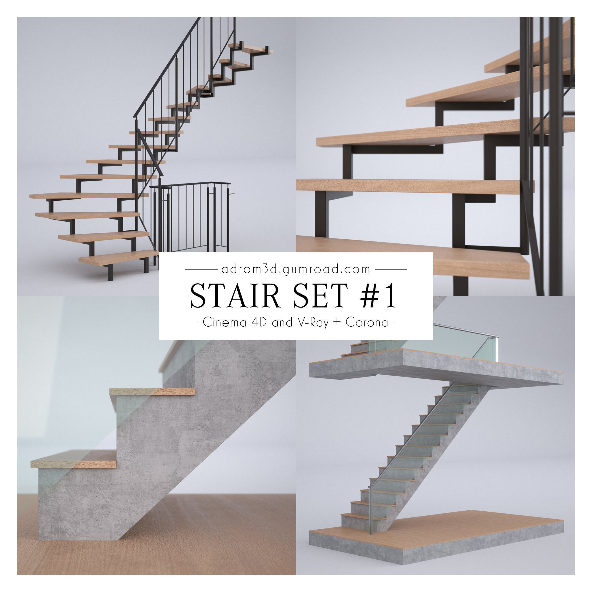 Stairt set for Cinema 4D V-Ray and Corona 3D model_1