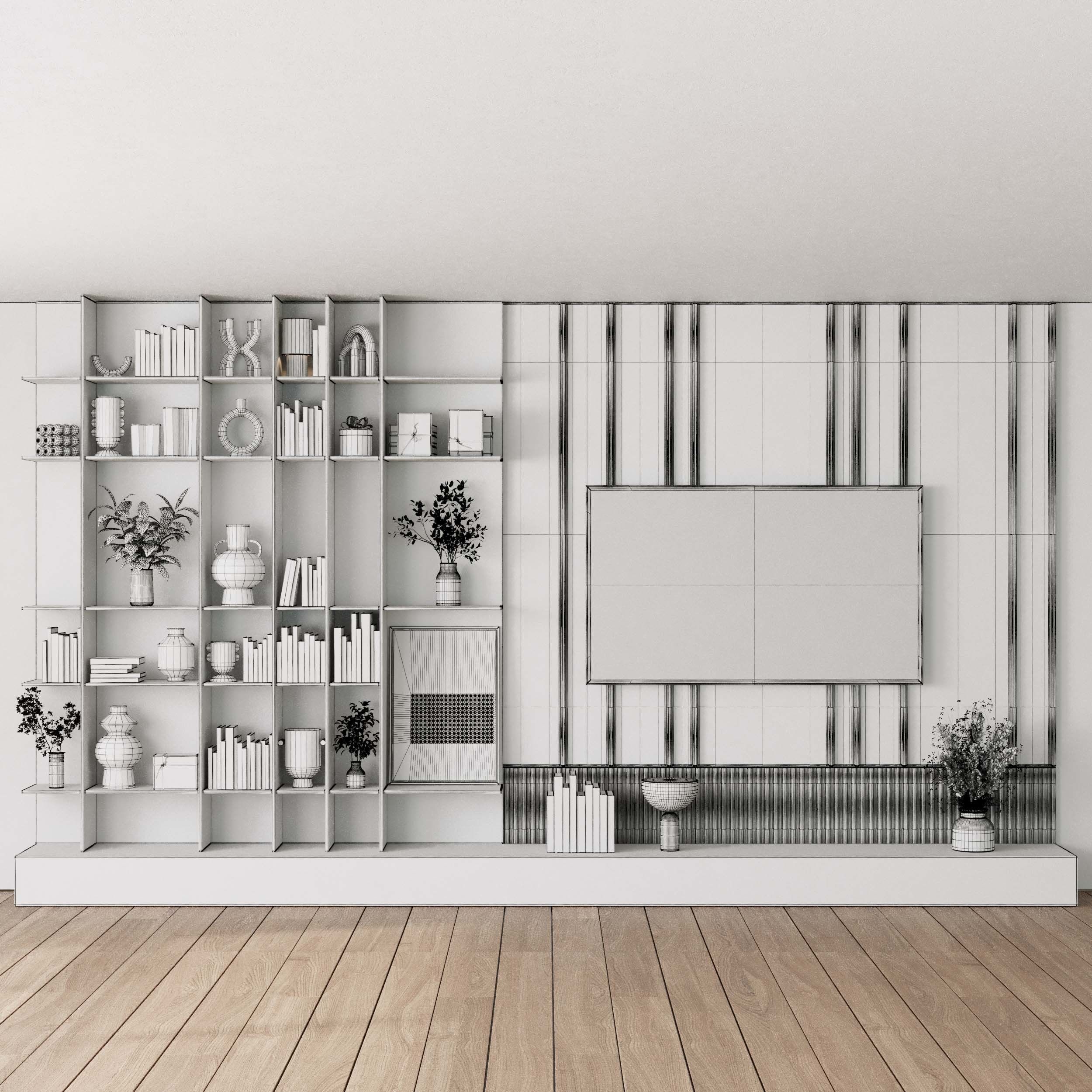 Tv Wall Set 09 Low-poly 3D model_5