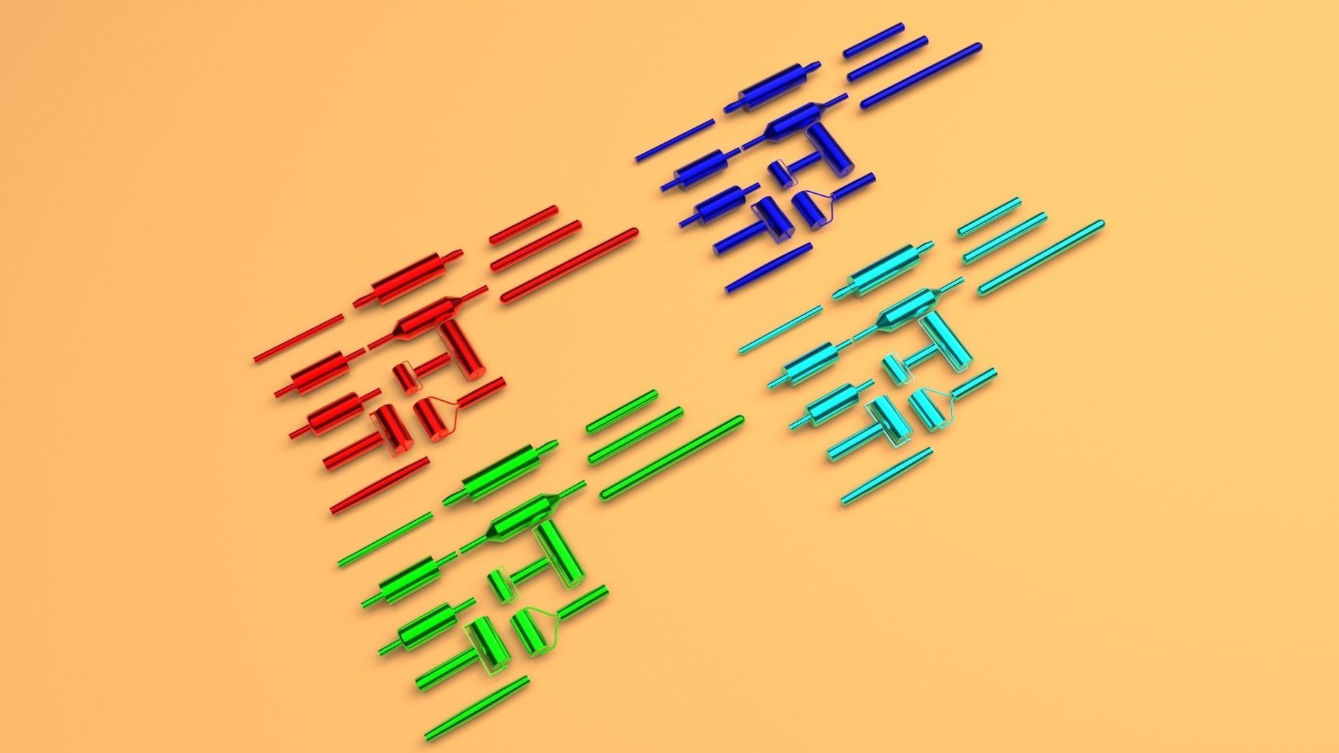 Metallic Rolling Pins Set 3D model_9