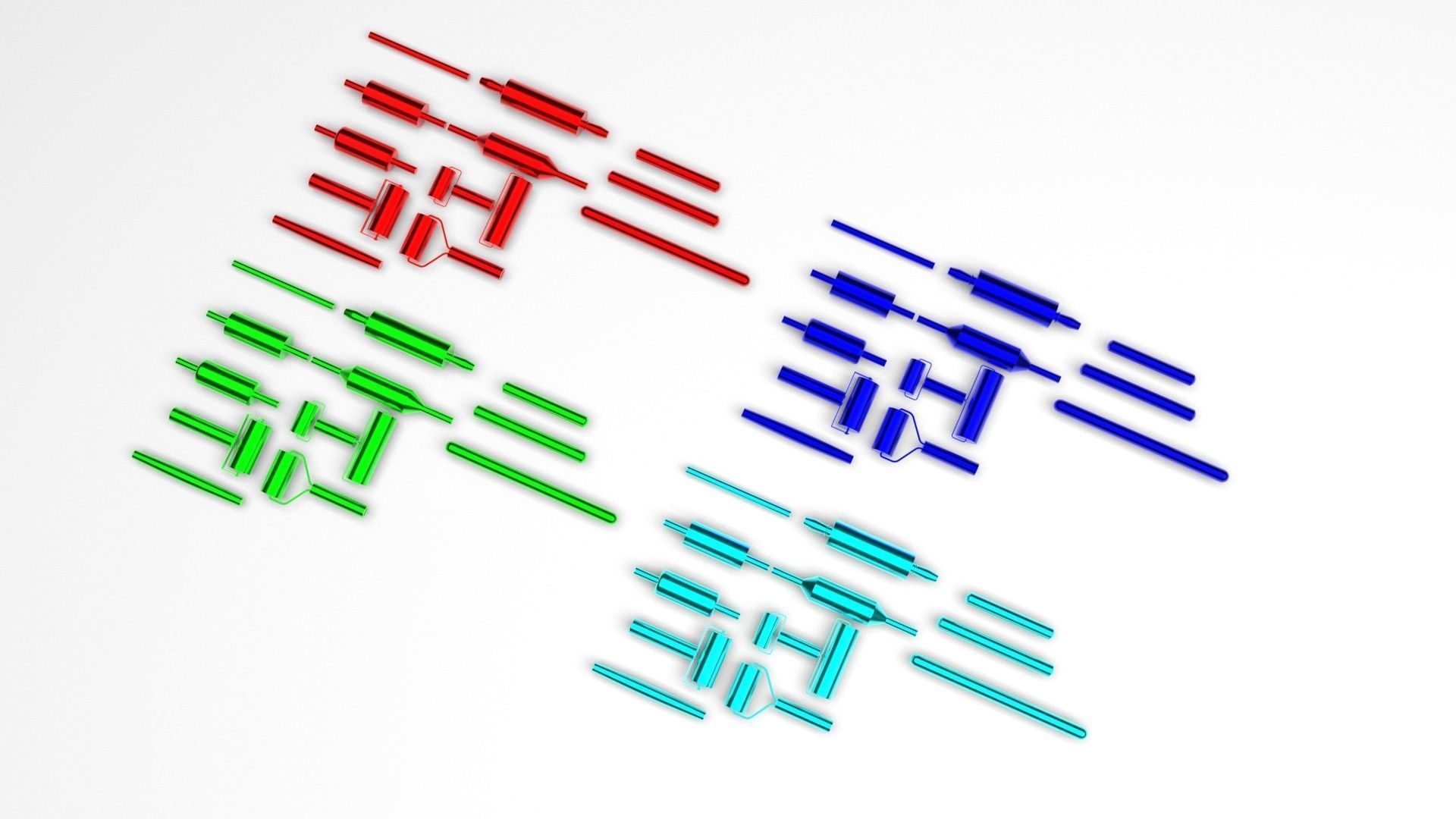 Metallic Rolling Pins Set 3D model_1