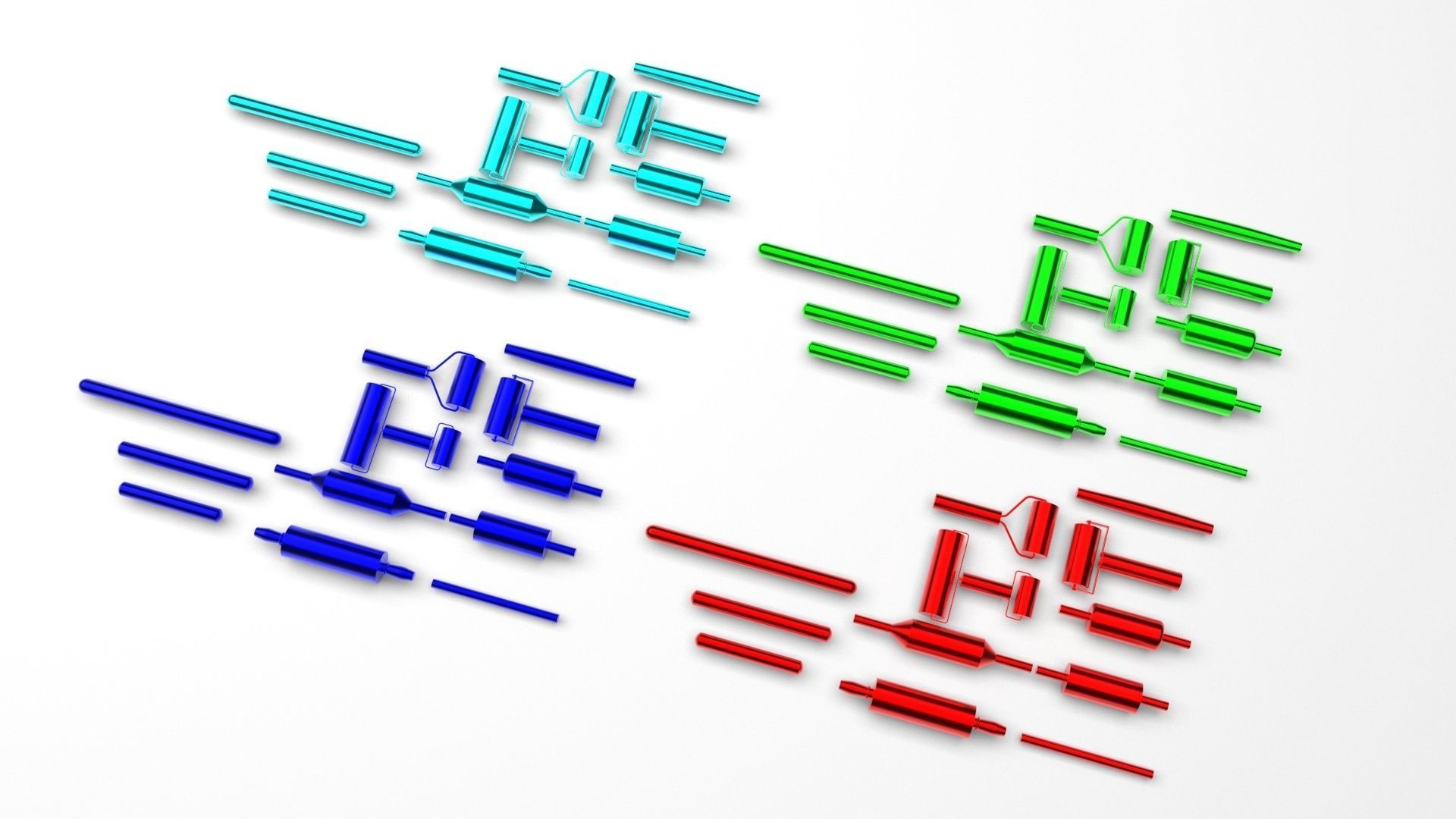 Metallic Rolling Pins Set 3D model_3