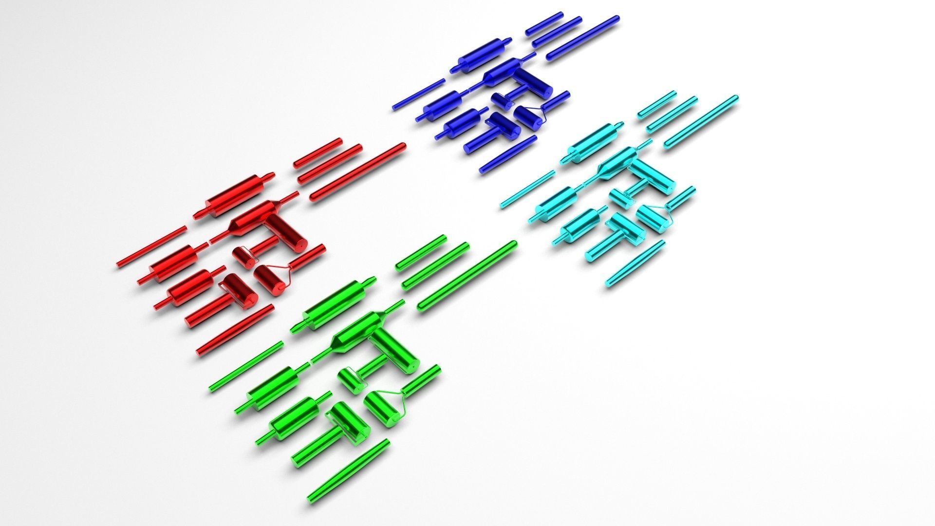 Metallic Rolling Pins Set 3D model_4