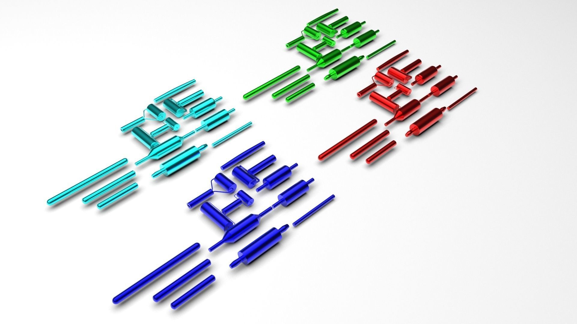 Metallic Rolling Pins Set 3D model_2