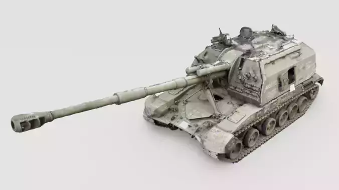 Destroyed 2S19 Msta 152 mm self-propelled howitzer M1990